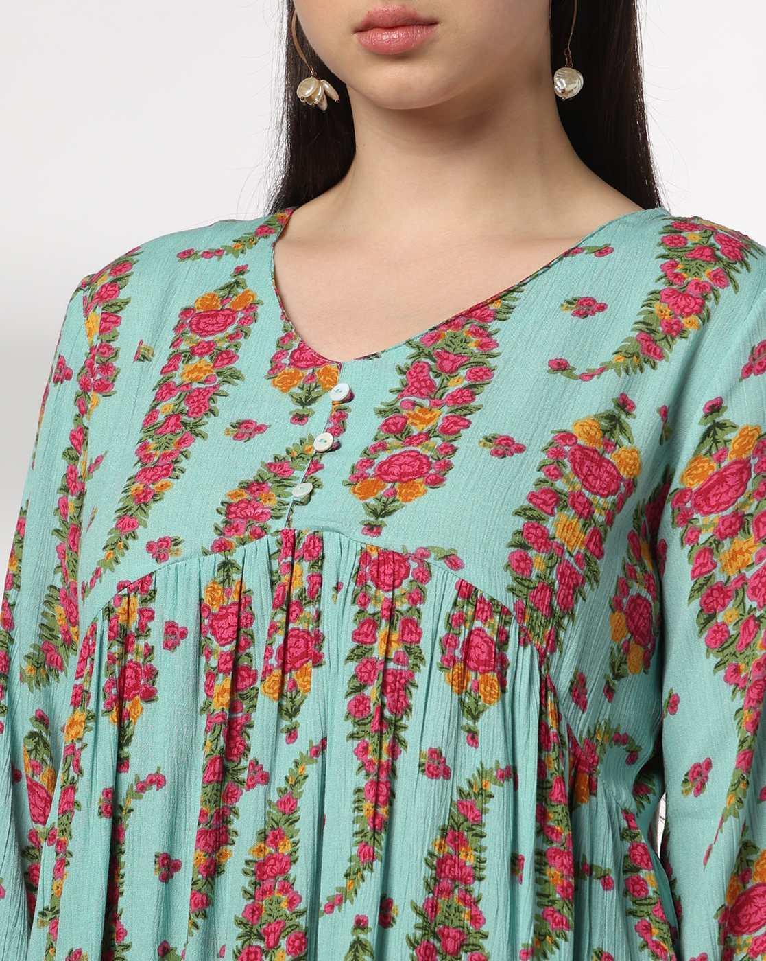 FUSION | Women Floral Print Alia Cut A-Line Kurti|3