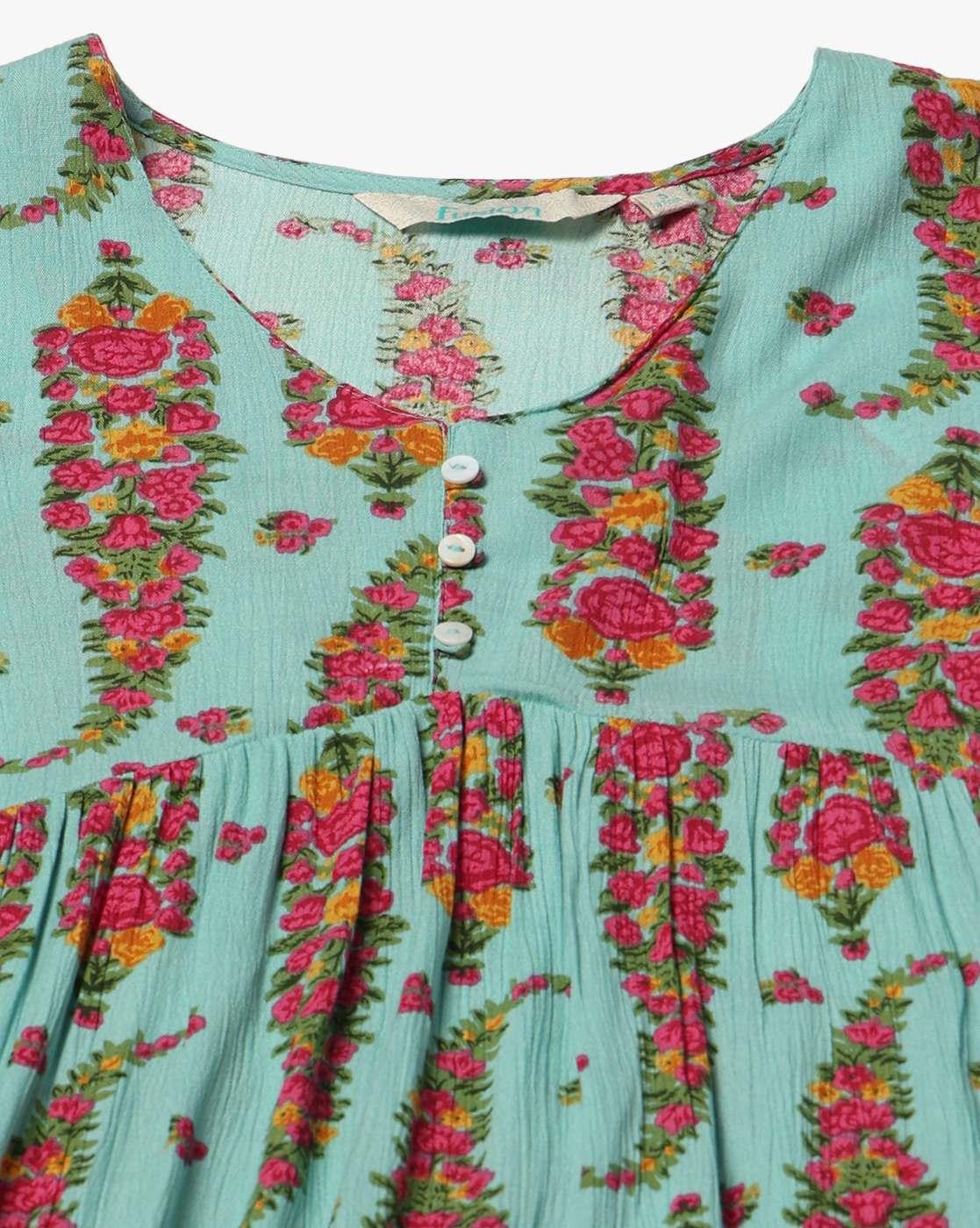 FUSION | Women Floral Print Alia Cut A-Line Kurti|4