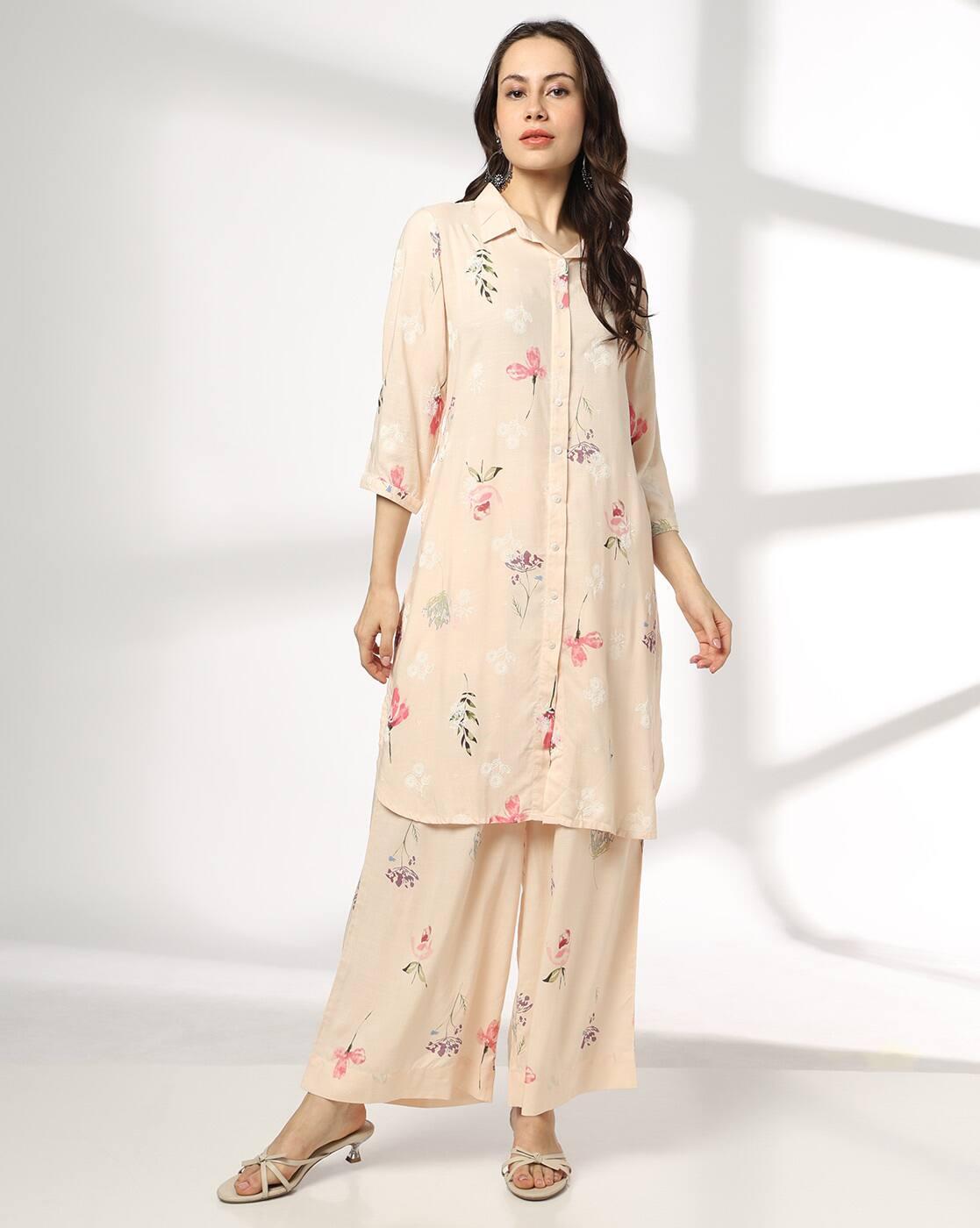 FUSION | Women Floral Print Straight Kurta & Pants Co-Ord Set|0