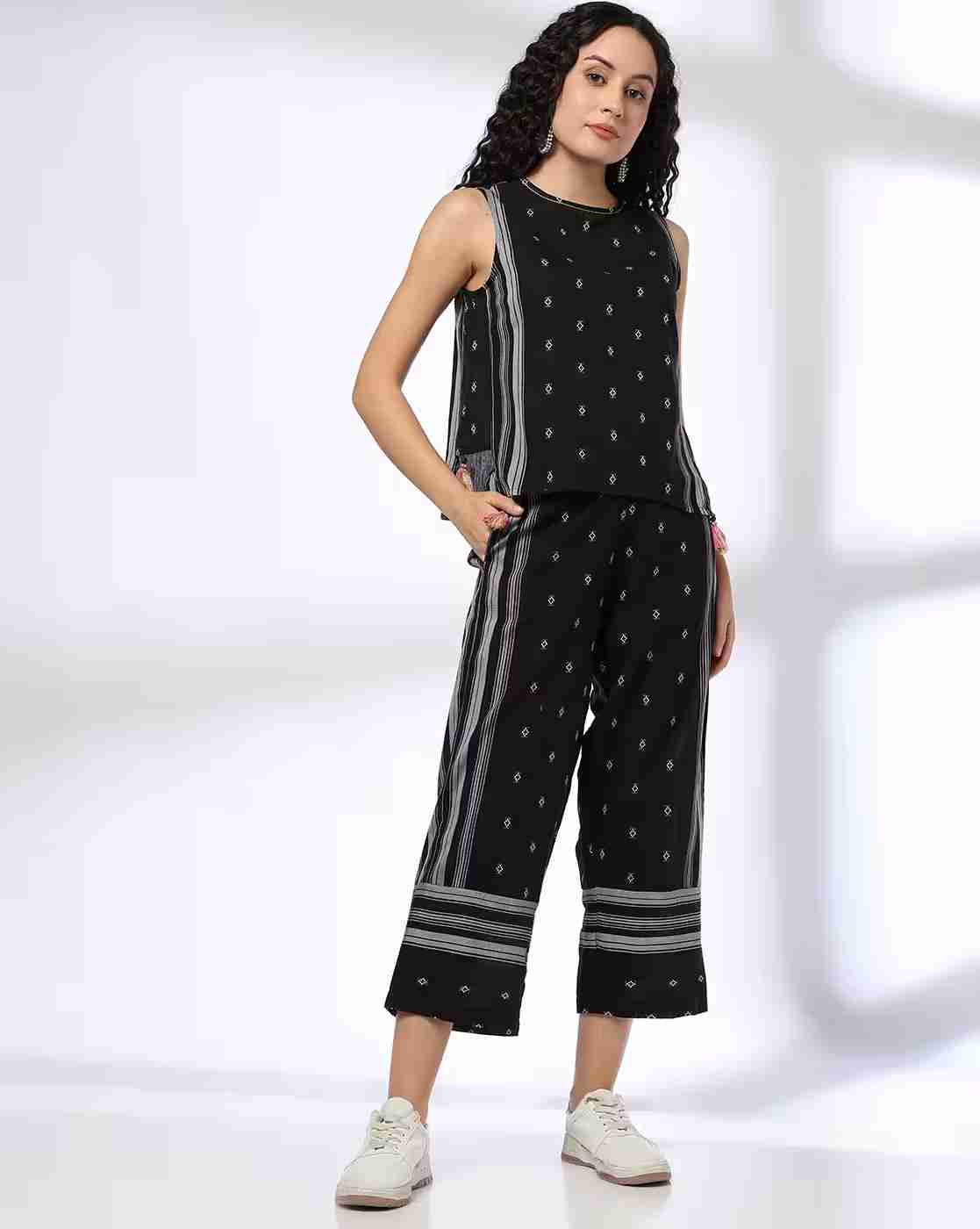 FUSION | Women Geometric Woven Top & Pants Set|0