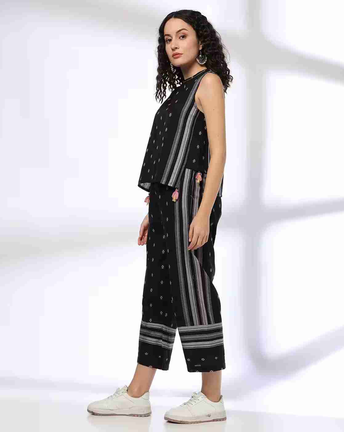 FUSION | Women Geometric Woven Top & Pants Set|1