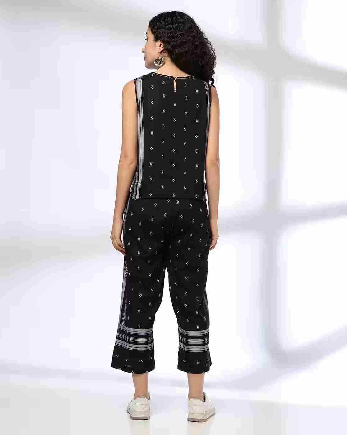 FUSION | Women Geometric Woven Top & Pants Set|2