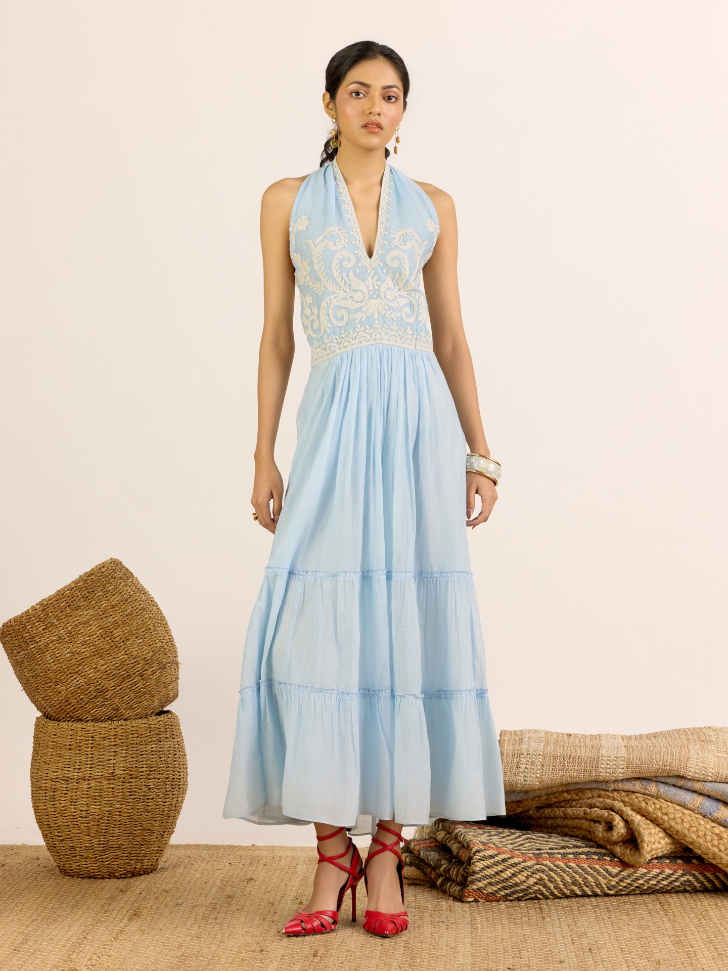 Blue Nilambiri Solid Long Dress