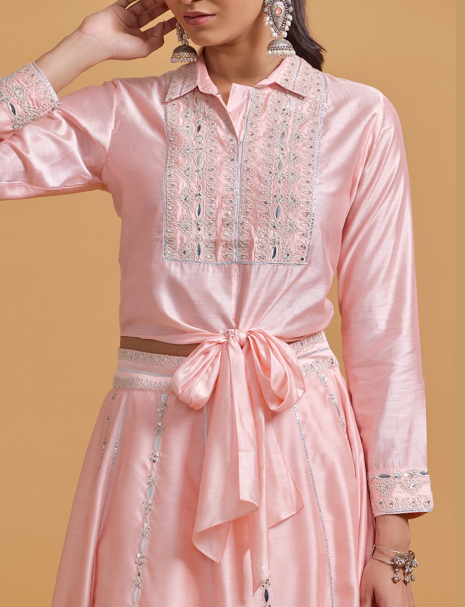 Zeenat Pink Tie Up Blouse