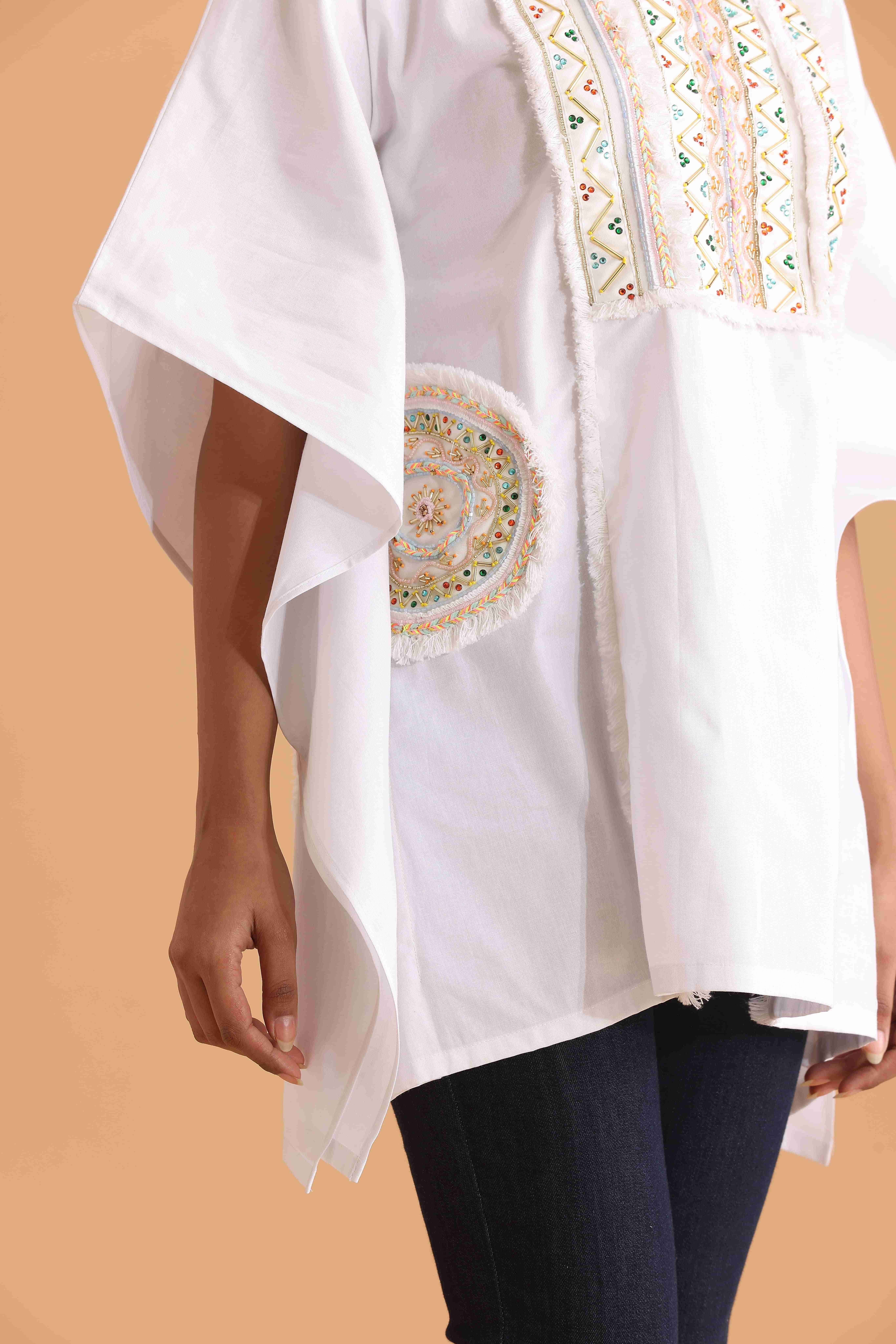 White Boxy Fit Tunic with Embroidery