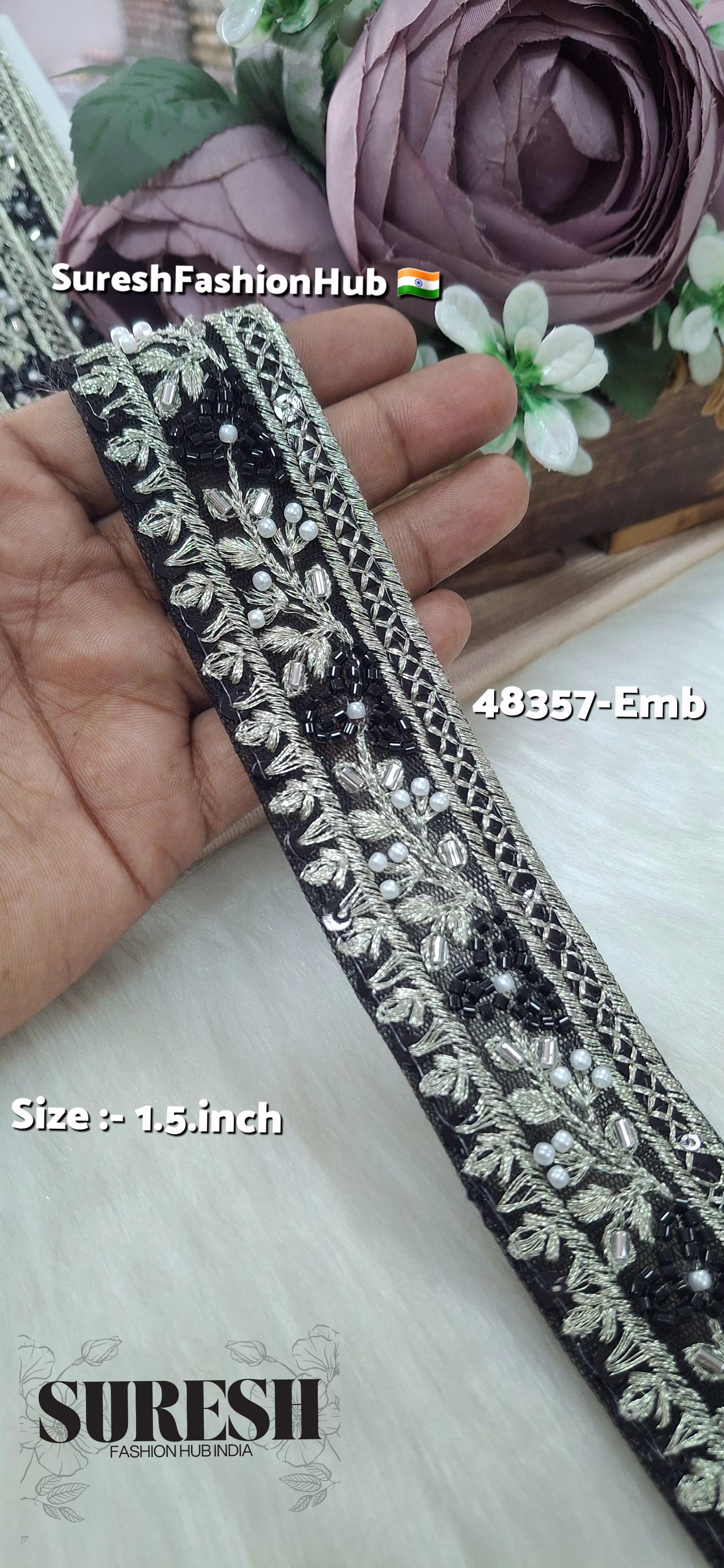 Black Beaded Floral Grace Net Embroidered Lace