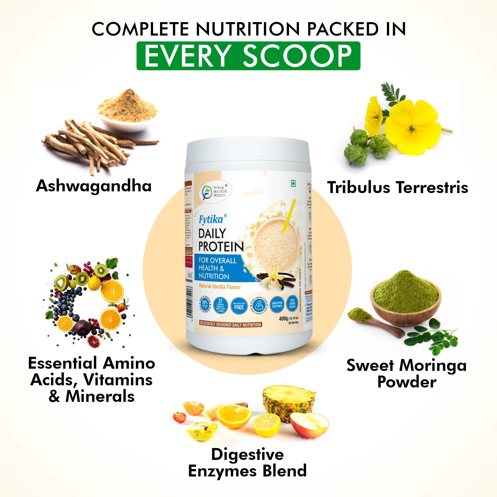 Fytika | Daily Protein Powder | Vanila Flavor | 400G