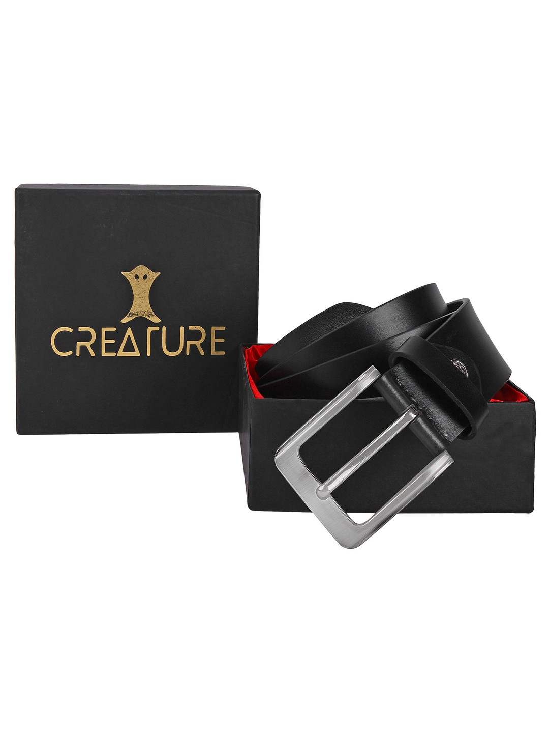 Creature Plain Solid Formal Casual Black Genuine Leather Belts For Men