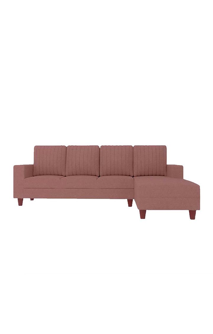 neudot Roman LHS Sectional Sofa for Living Room |6 Person Sofa|Premium Fabric with Cushioned Armrest | Solid Wood Frame|6 Seater in Ceramic Pink Color