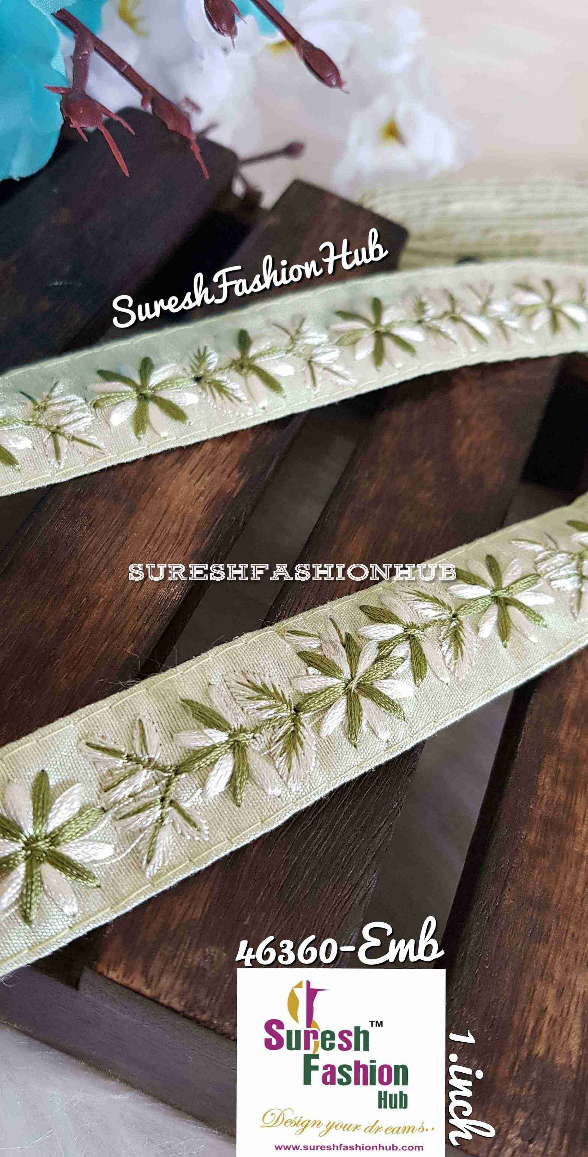 Dainty Daisies Green  Designer Trim