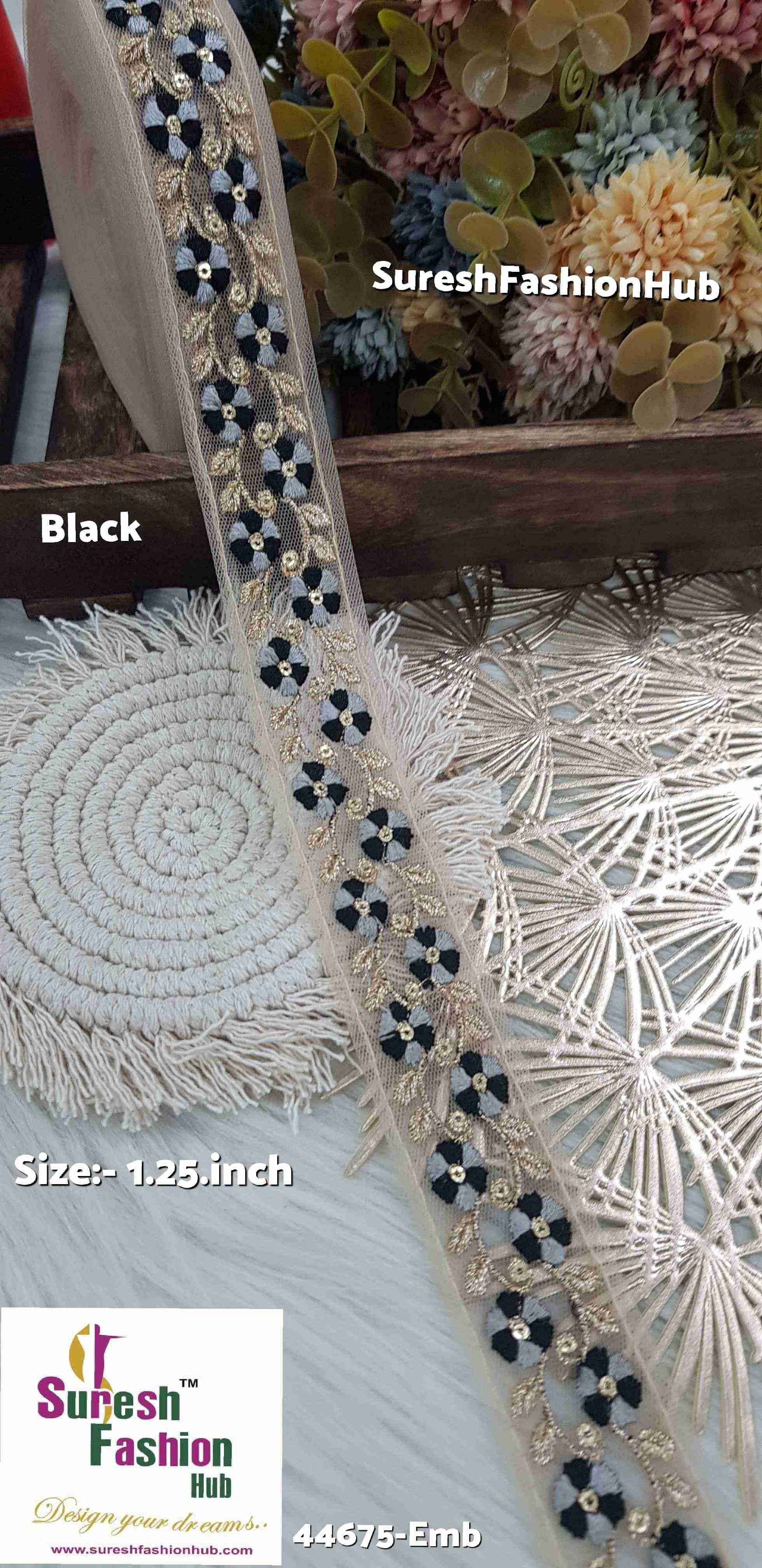 Dual Tone Black Embroidered Net Lace