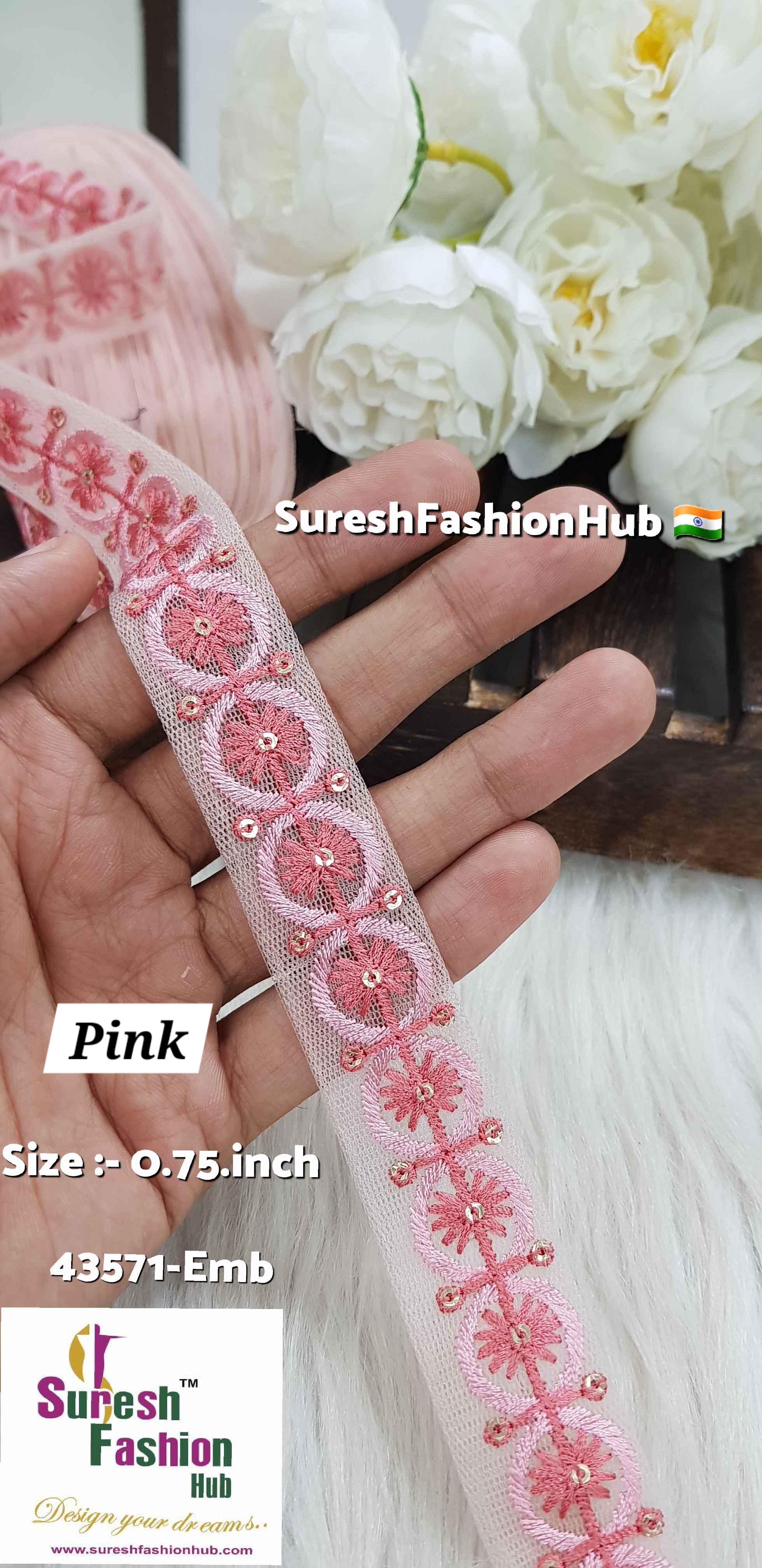 Pink Color Floral Circles Embroidery Lace