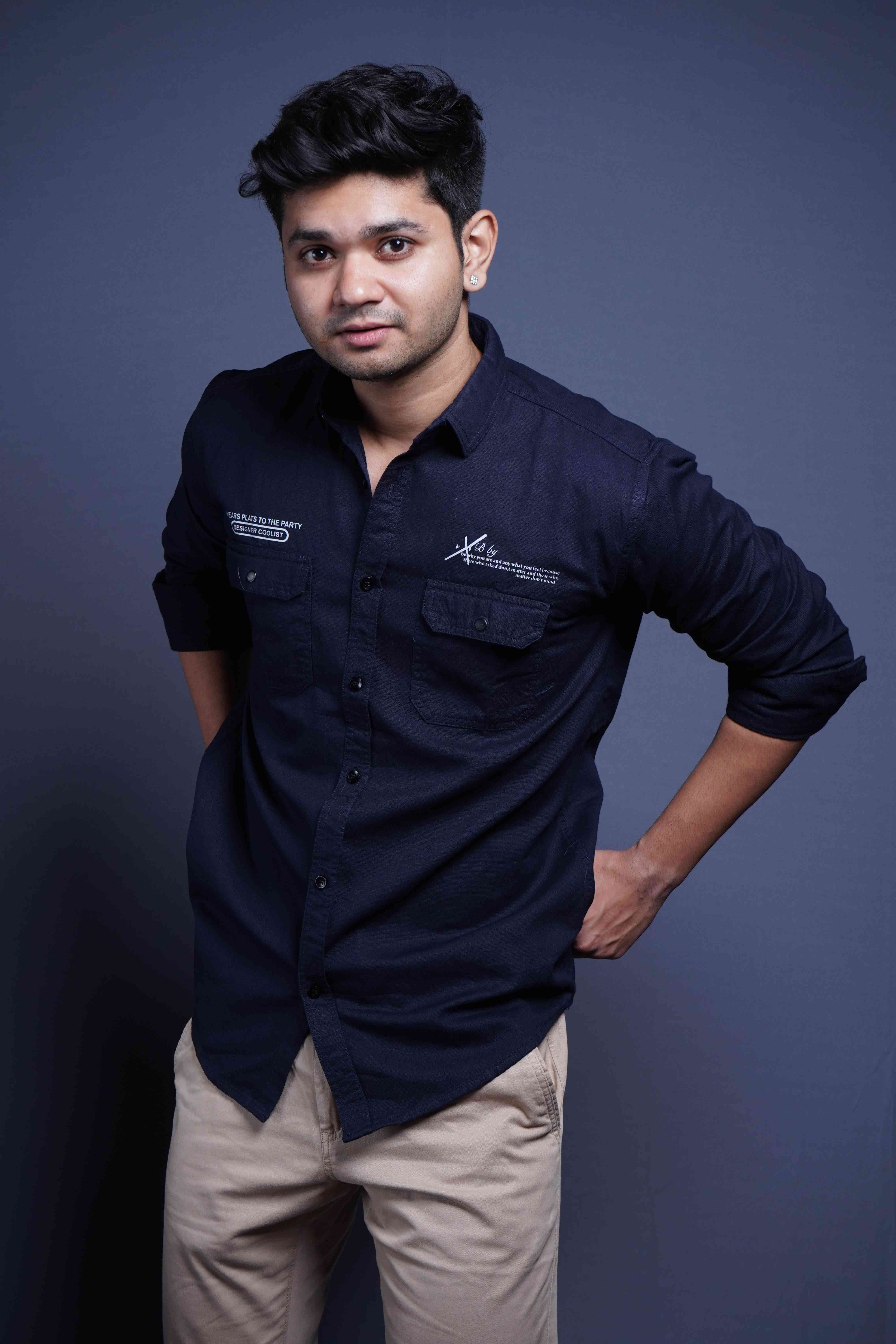 One Denim Elegant Dark Blue Cotton Casual Shirt
