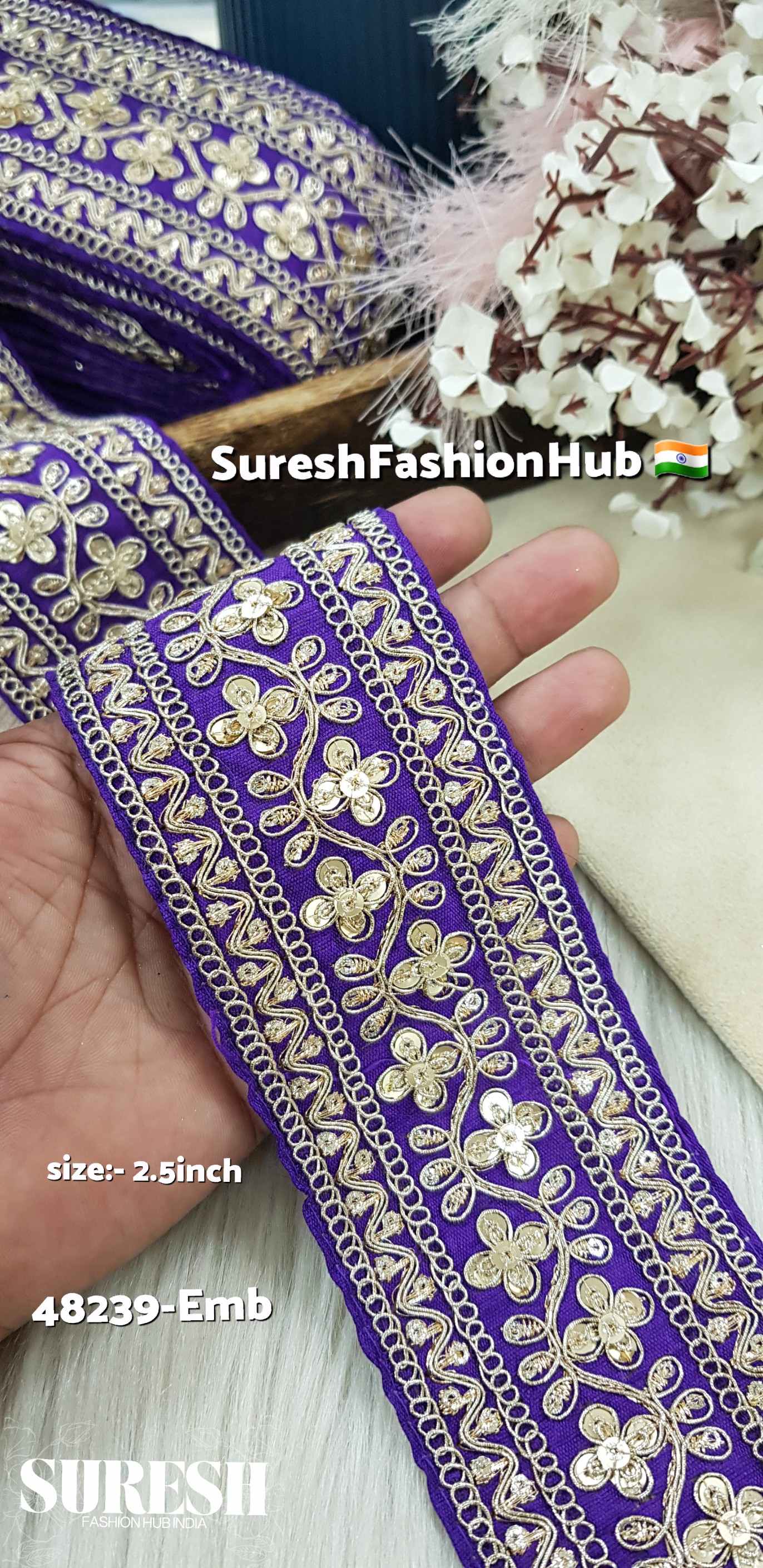 Purple Floral Zari Embroidery Lace