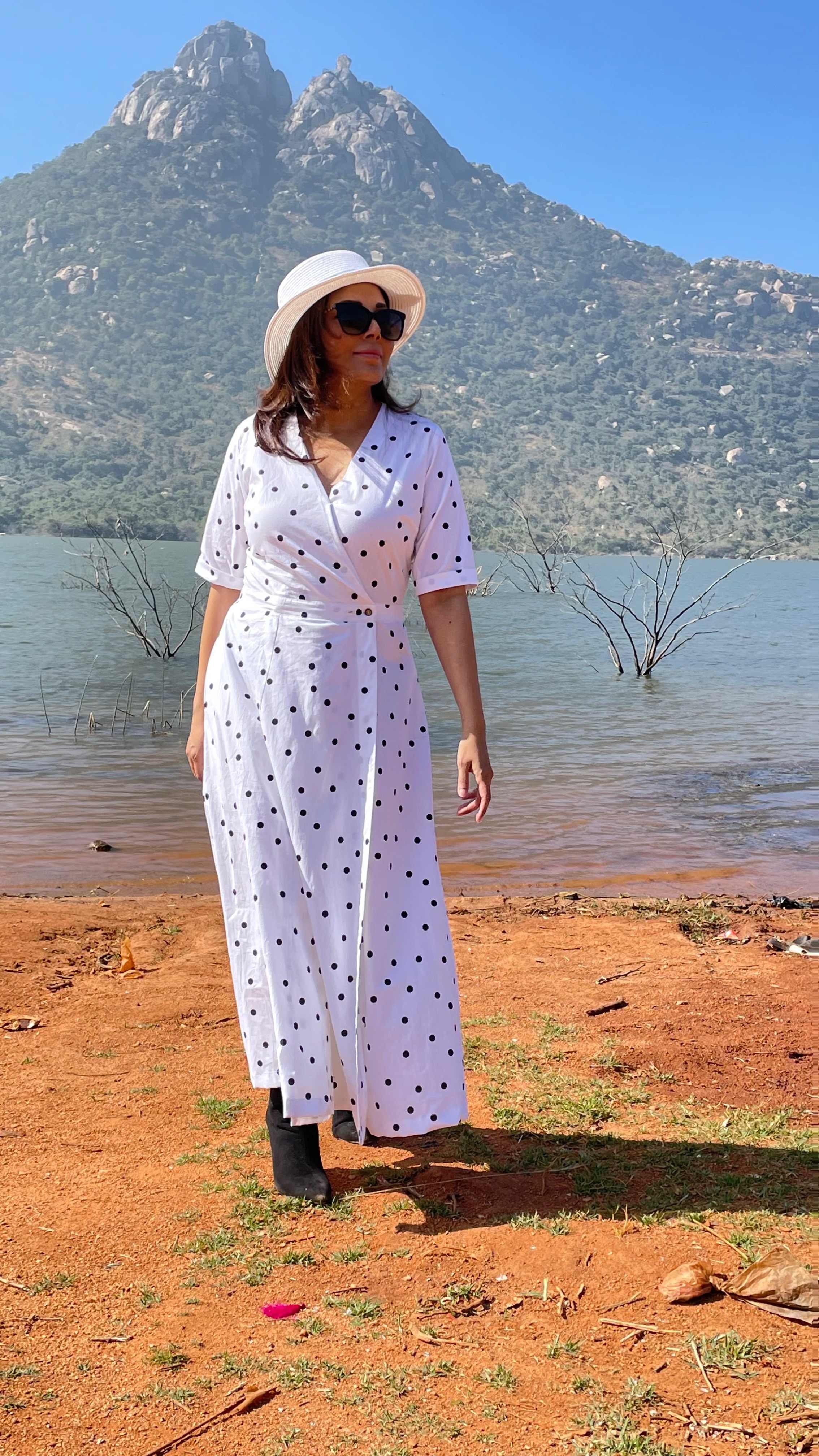 Polka dot on sale wrap maxi dress