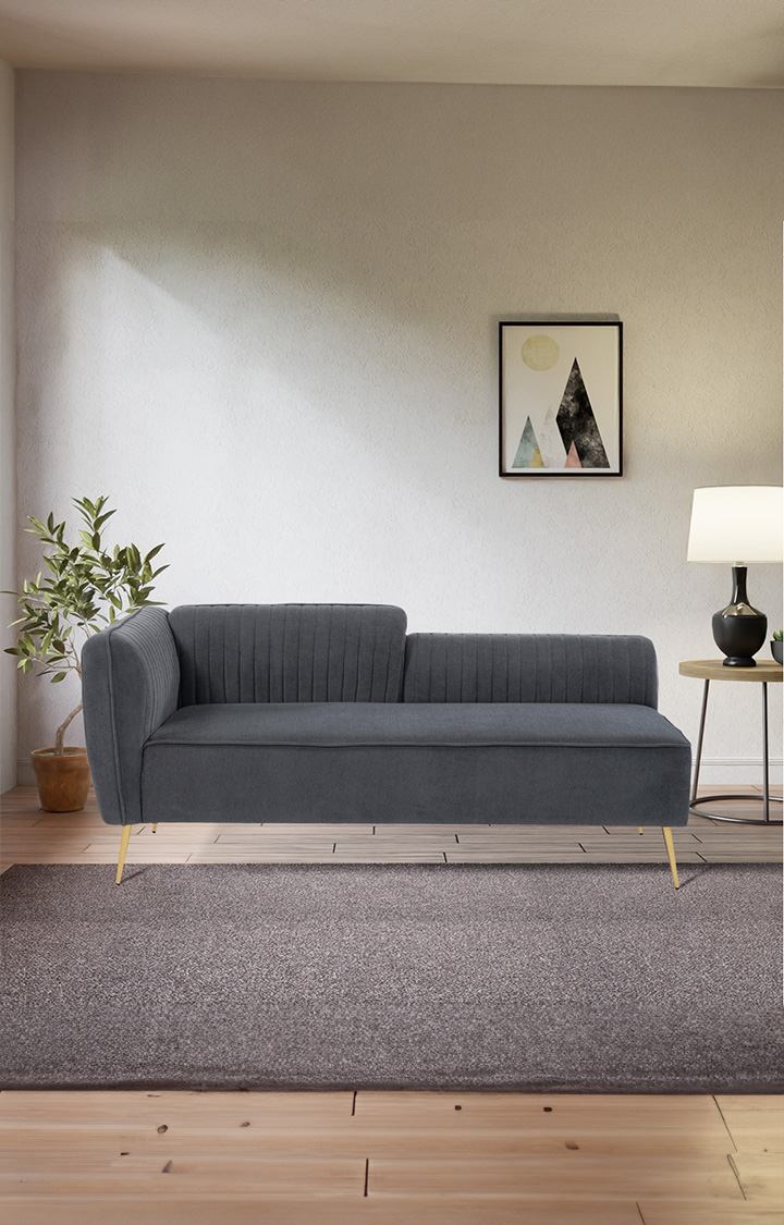 neudot Diva LHS Sofa Chaise Lounger with Golden Legs for Living Room|Bedroom|2 Person Sofa|Diwan|Premium Fabric | Solid Wood Frame|2 Seater (Colour : Graphite Grey (DIY))