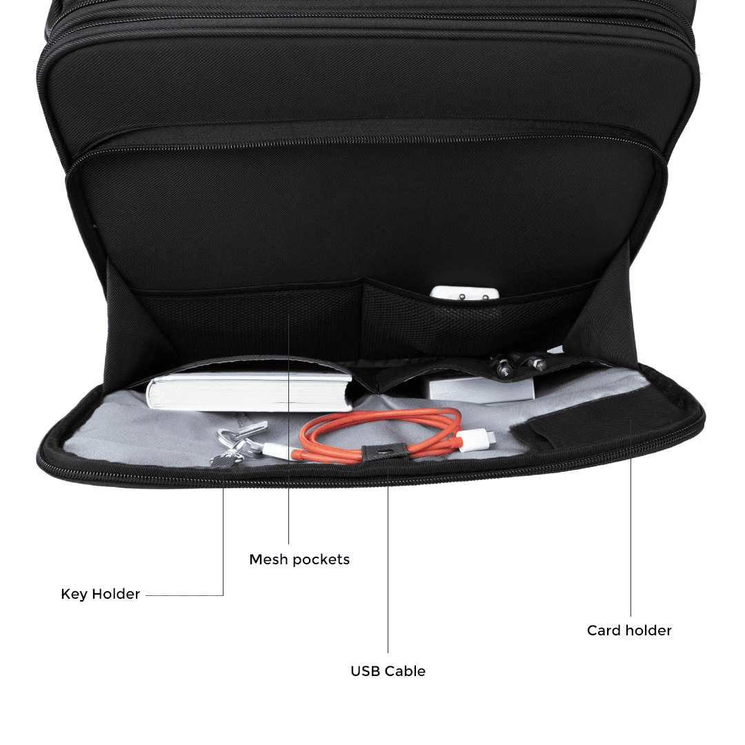 Cabin Luggage Trolley Bag with Laptop Bag Combo | Free Packing Kits | Black