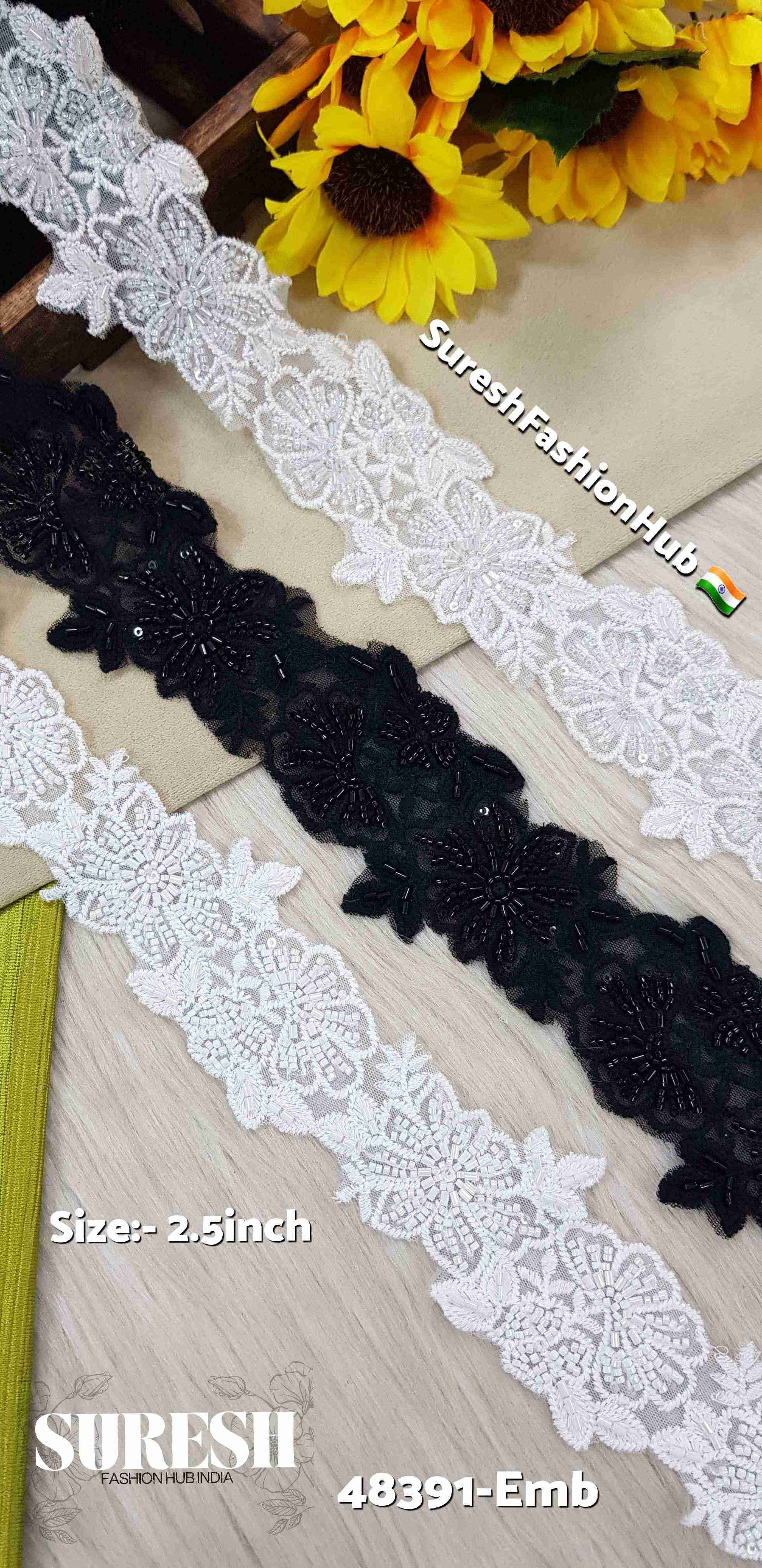 Off-White Double-Side Scalloped Floral Lace