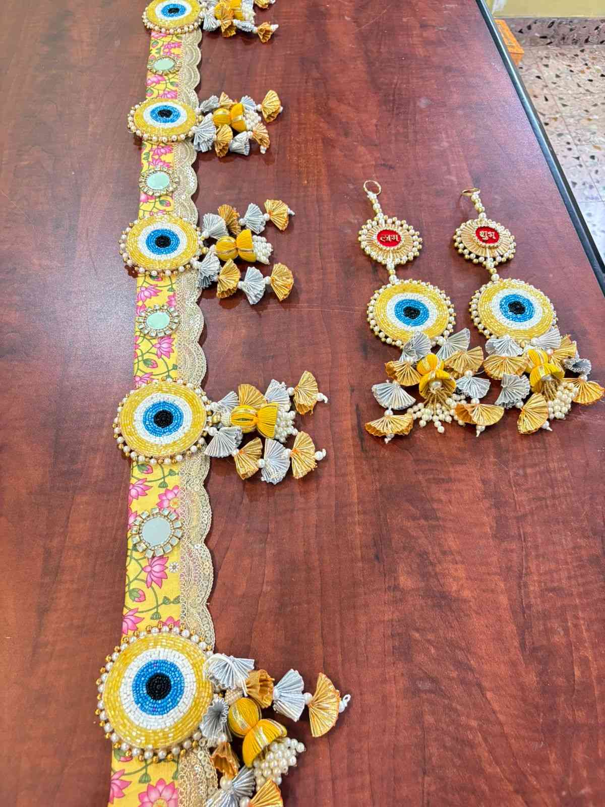 Yellow Evil Eye Bandarwal With Shubh Labh Hangings