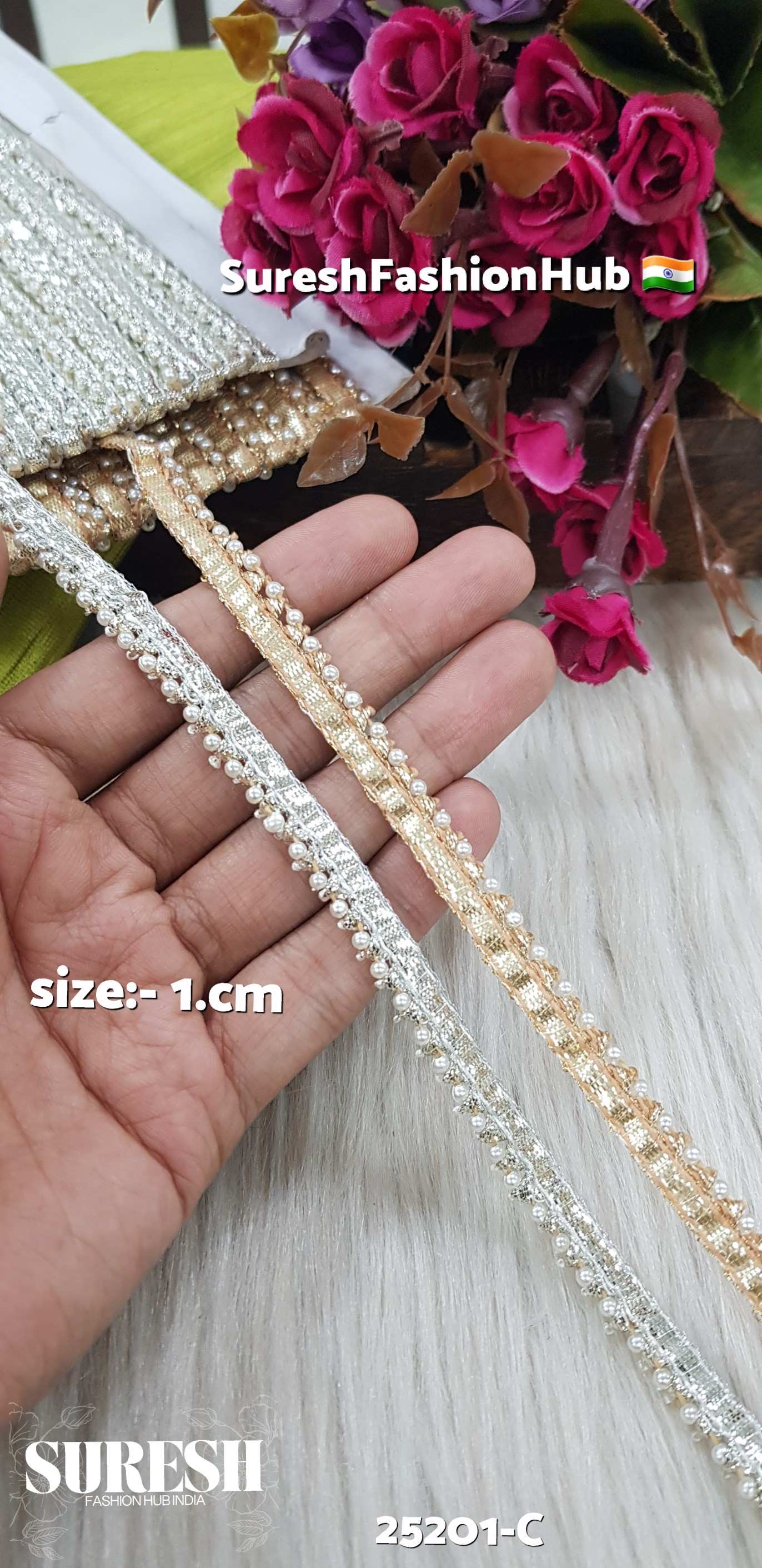25201-C Pearl Moti Samosa Jhalar Lace