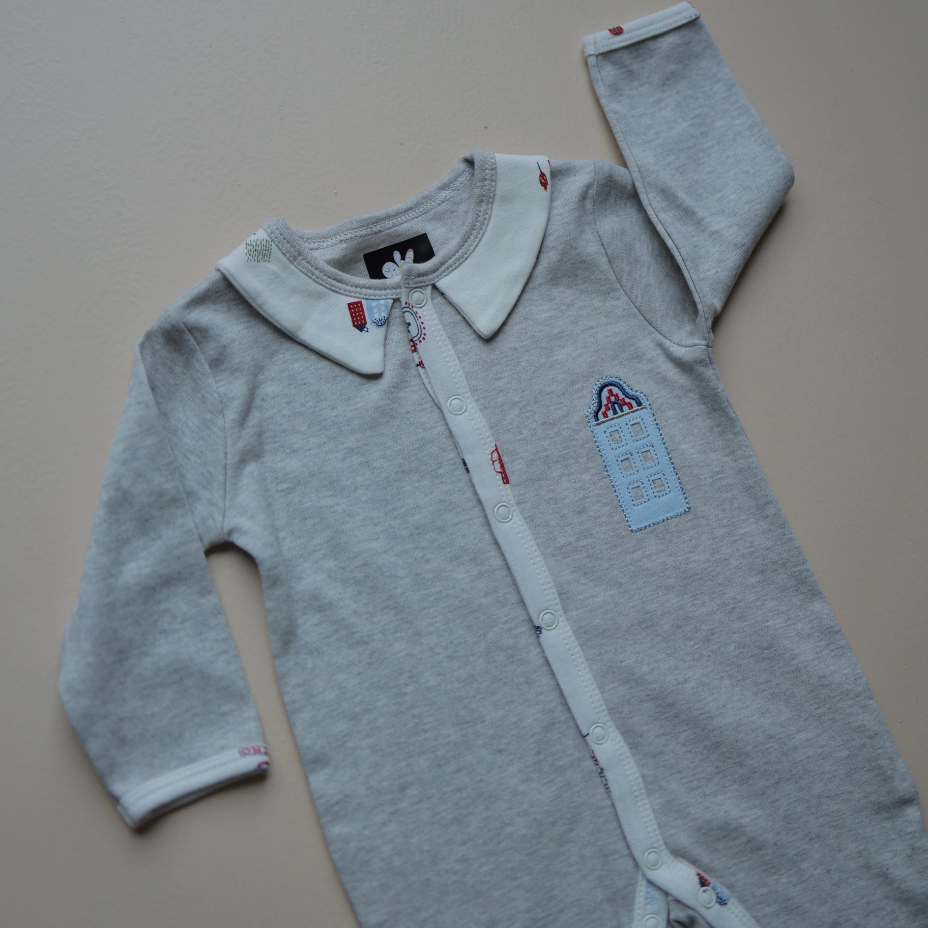 Light Grey Little House Footed Romper