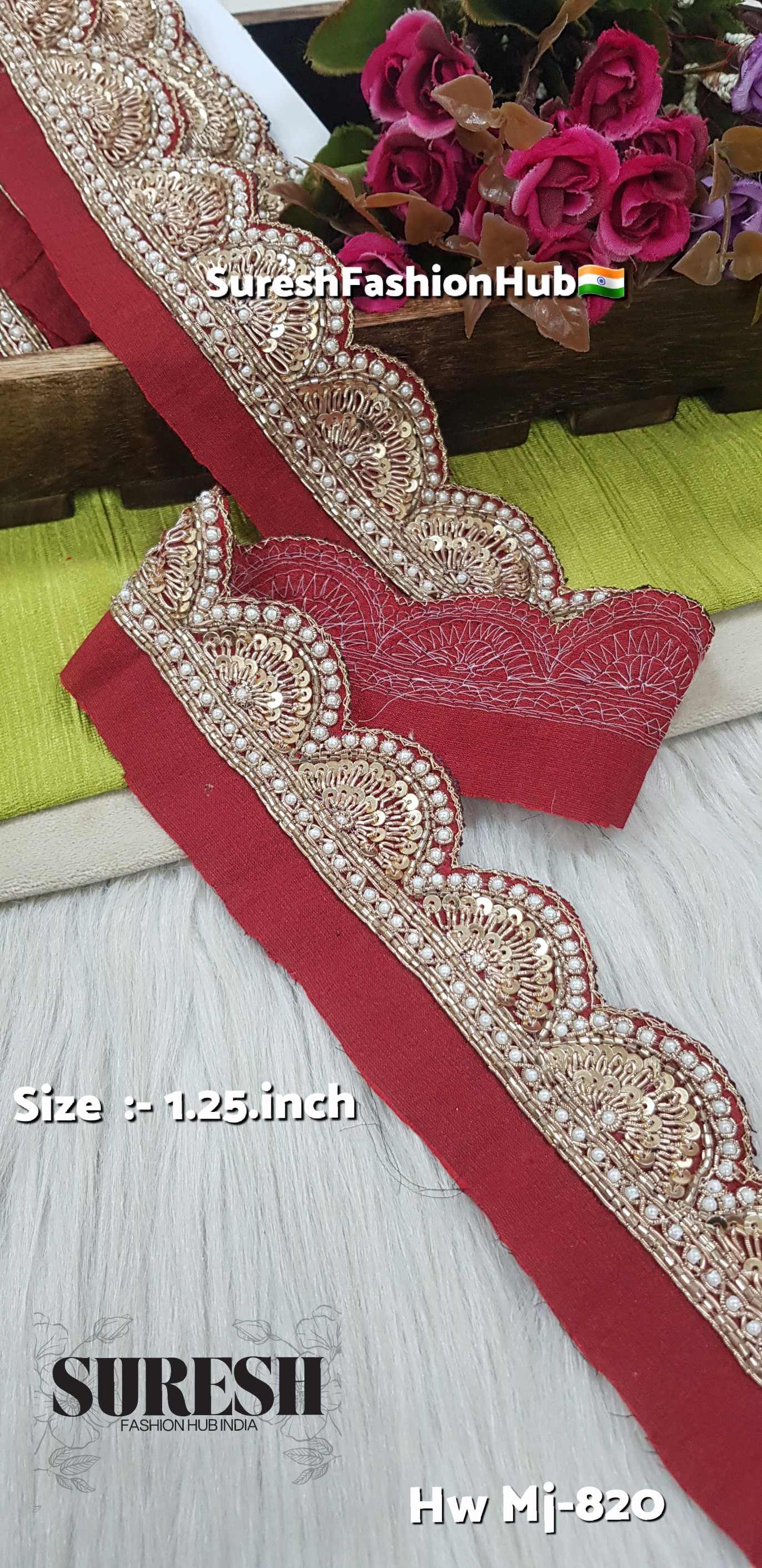 Maroon ZariScallop Designer Handmade Border – Mj-820