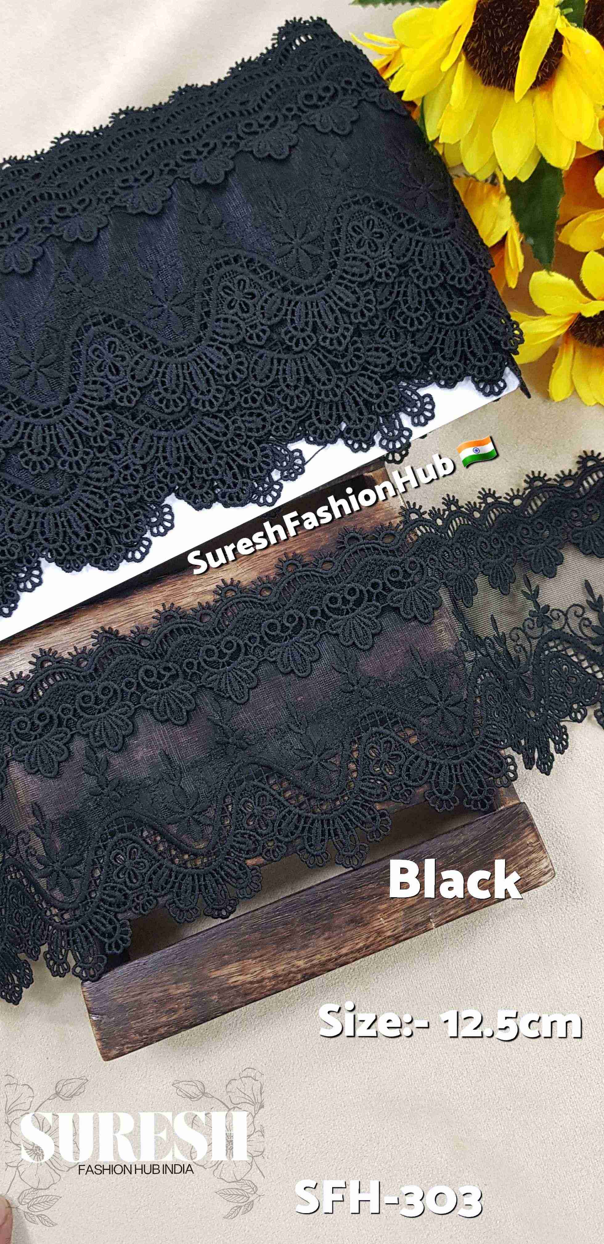 Black 3D Floral Scalloped GPO Lace
