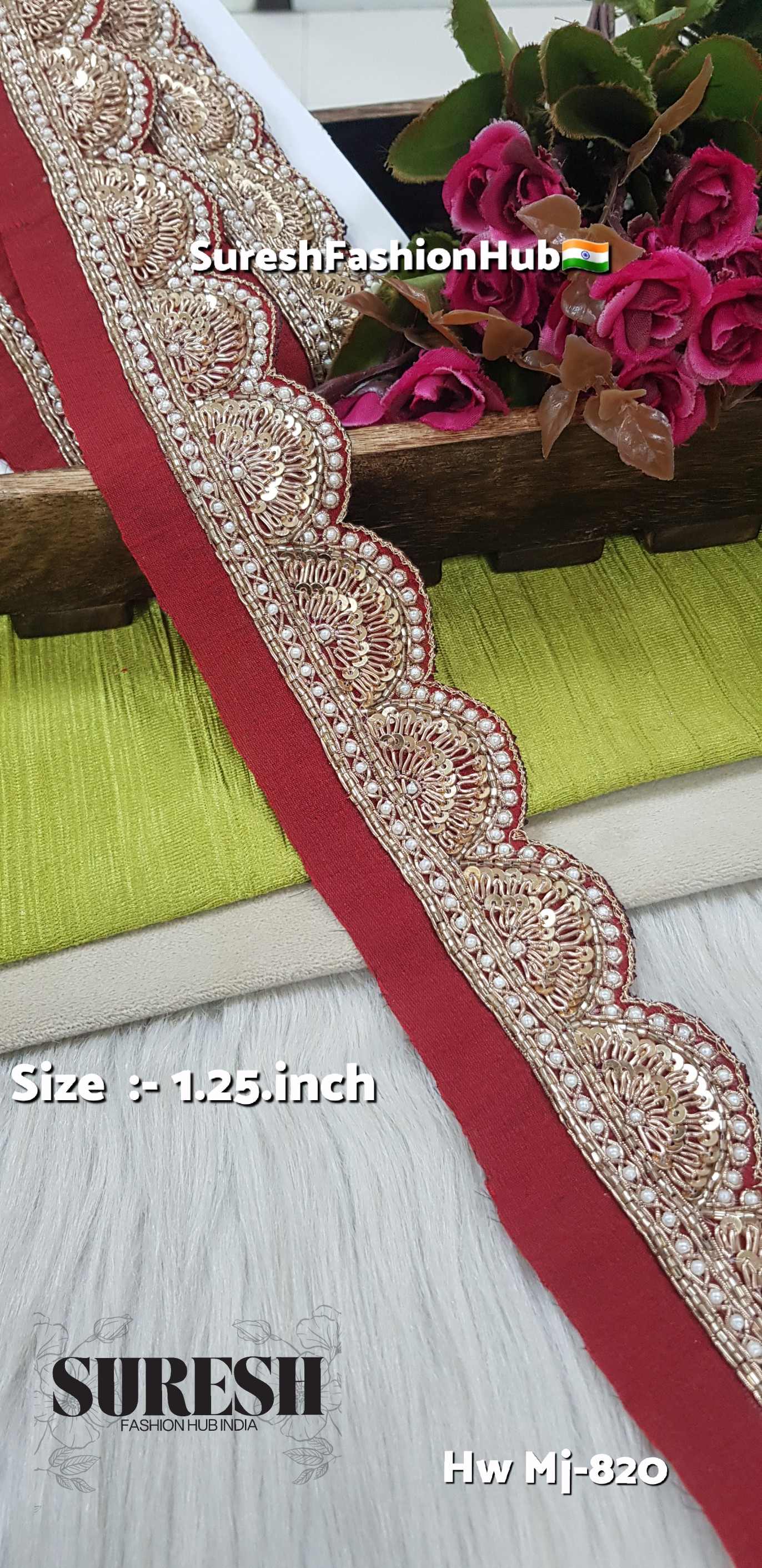 Maroon ZariScallop Designer Handmade Border – Mj-820