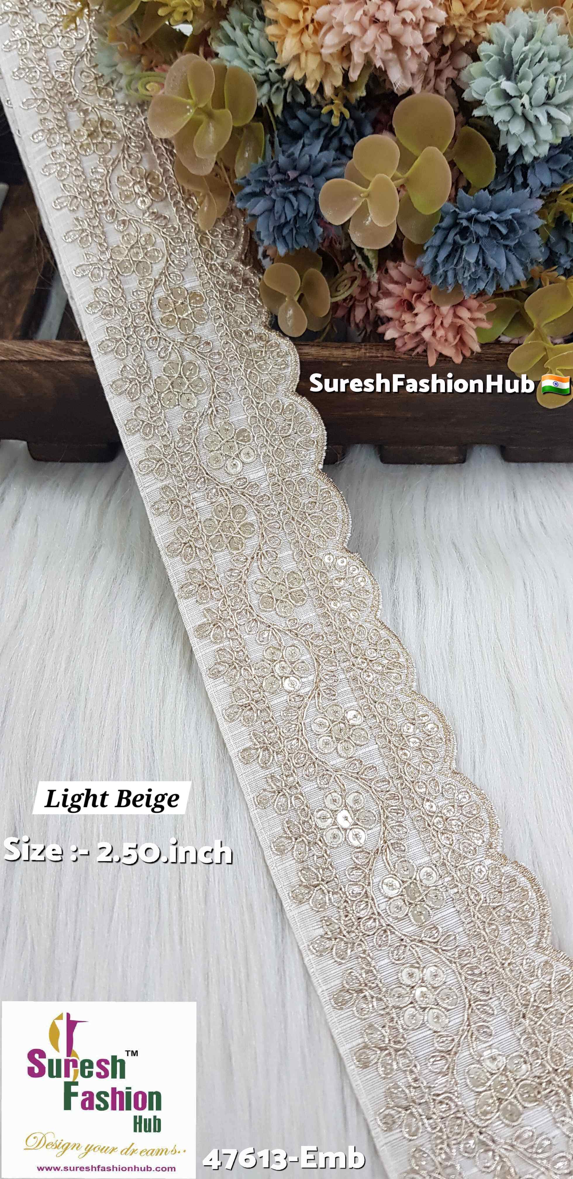 Floral Light Beige Fabric Based Embroidery