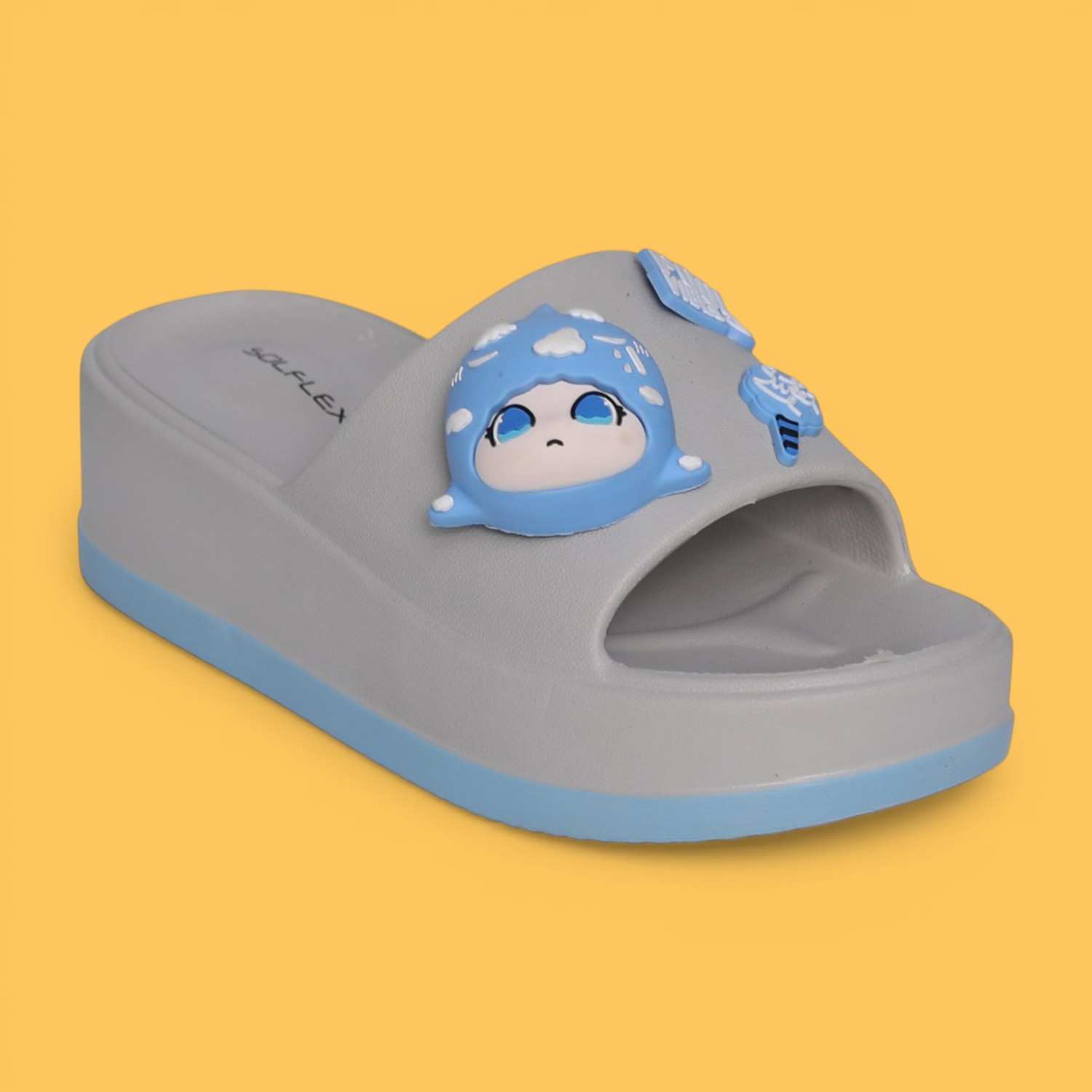 Womens Grey Soft-Tone Character Platform Slides