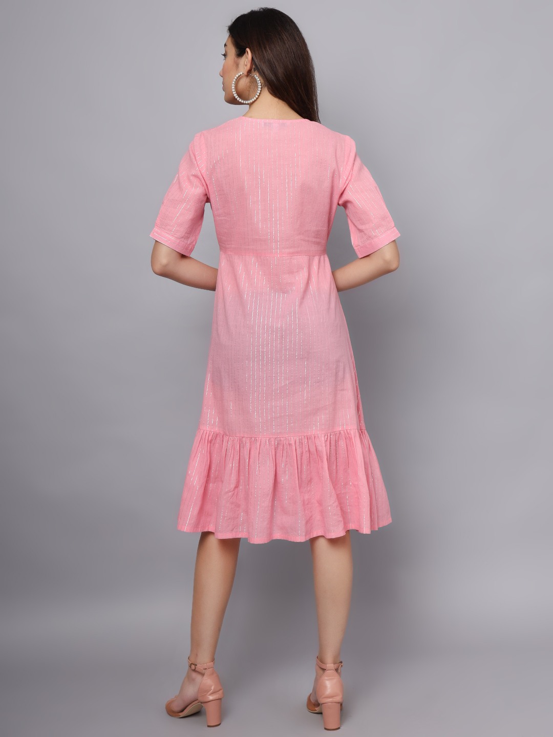 PINK LUREX EMBROIDERED TIER DRESS