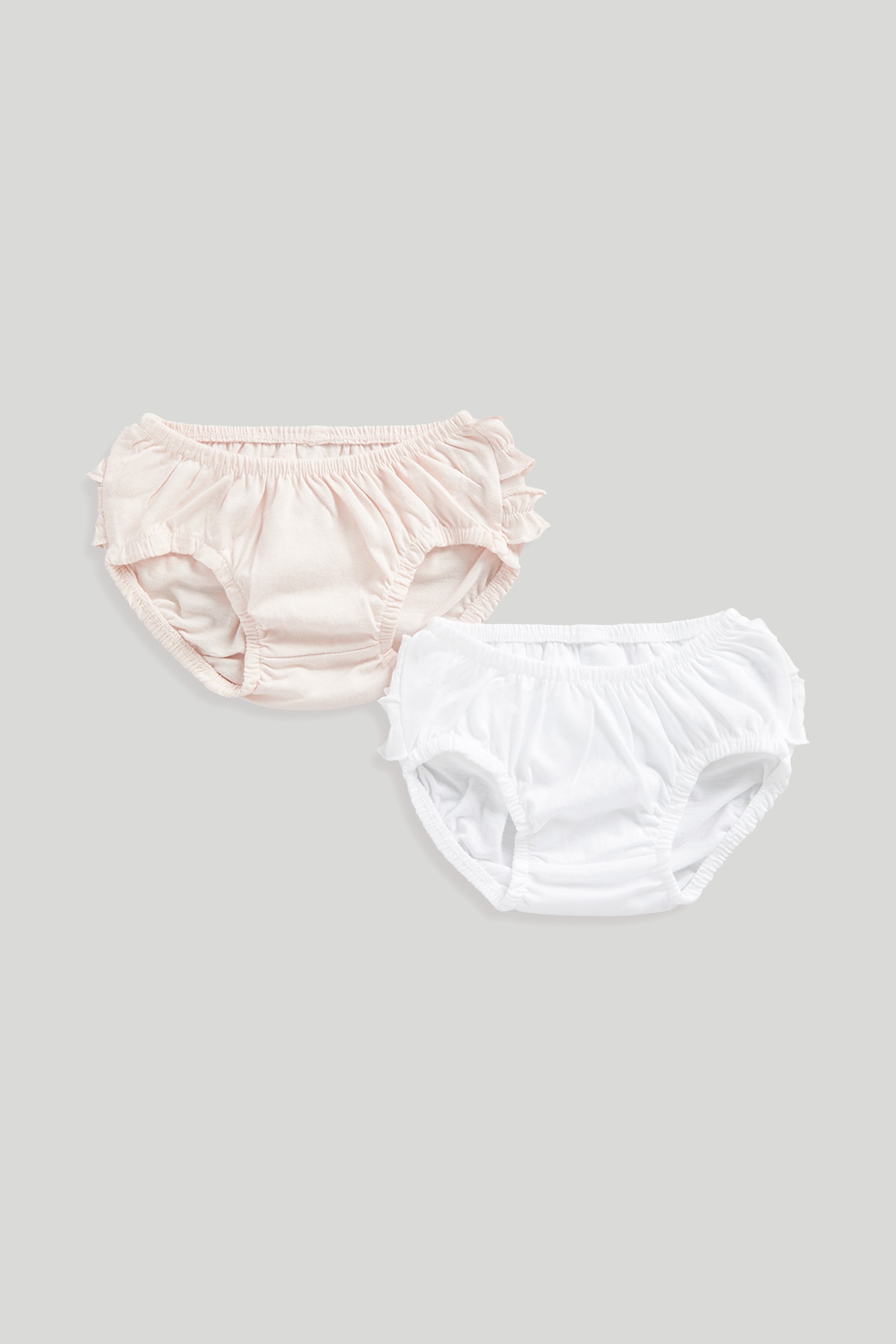 Mothercare Essentials Girls 100% Cotton Frilly Briefs-Pack of 2-White and Pink