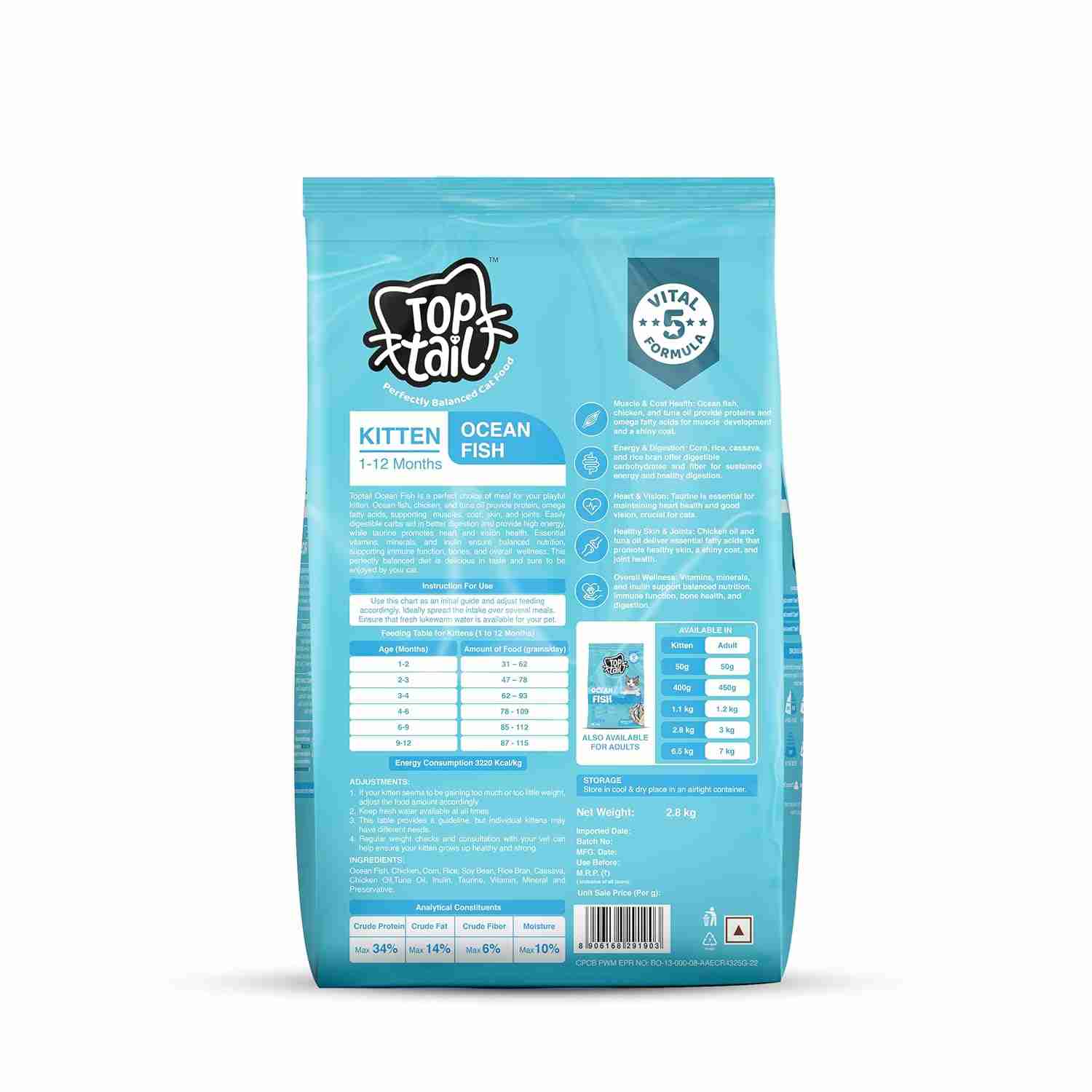 Top tail Kitten Ocean Fish Dry Food for Cats
