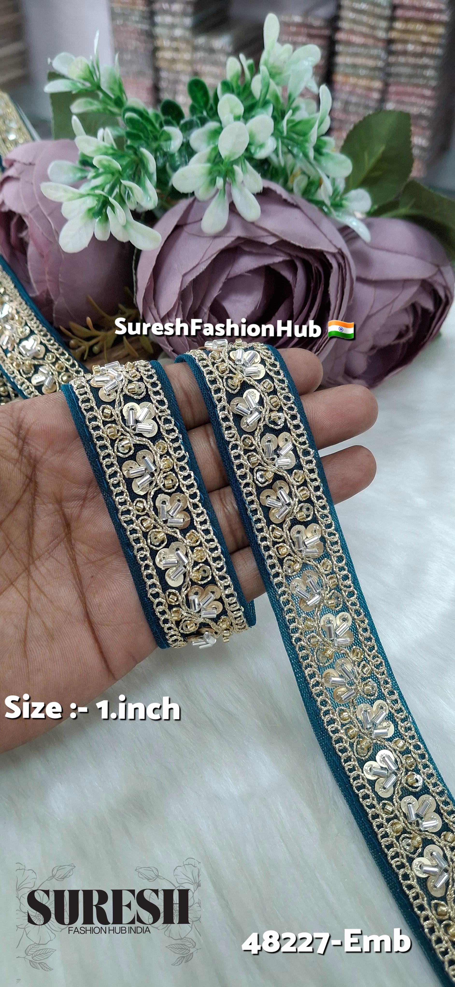 Rama Green Pearl Embroidery Net Lace