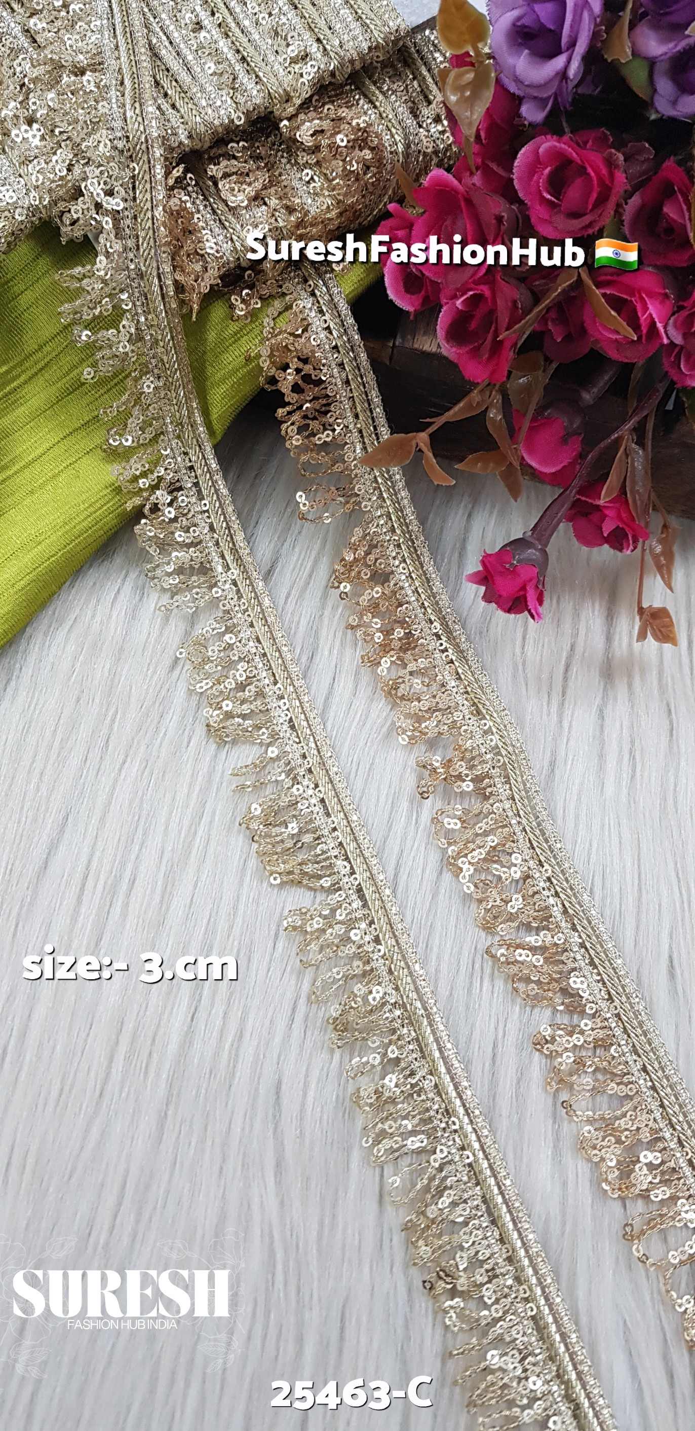 25463-C Light Pearl U-Shape Sequin Jhalar Lace