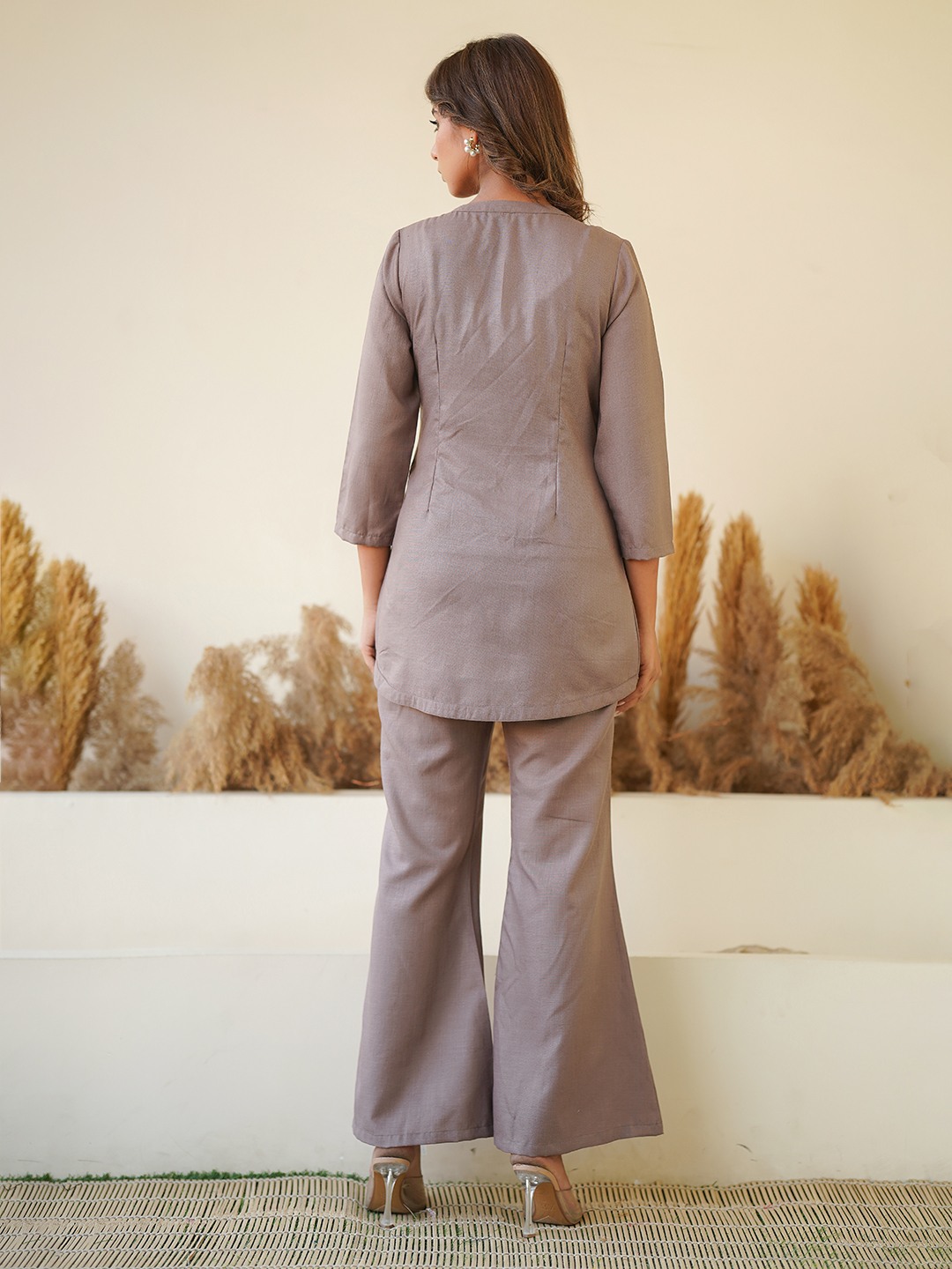 GREY COTTON BLEND EMBRODIERED CO-ORD SET
