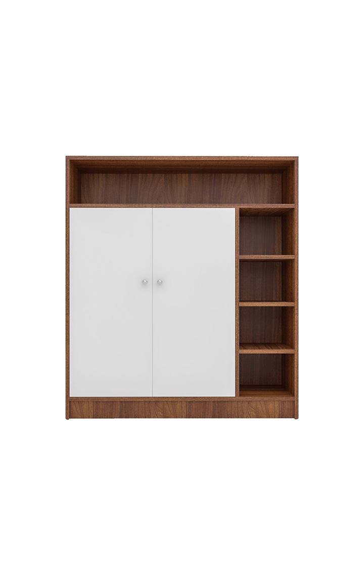 neudot Jordan 2 Door Engineered Wood Shoerack | Footwear Organizer |5 Shelves | Open Shelves Slipper Sandals Stand | Wooden Shoe Rack for Home - (Finish Color -Frosty White, Knock Down)