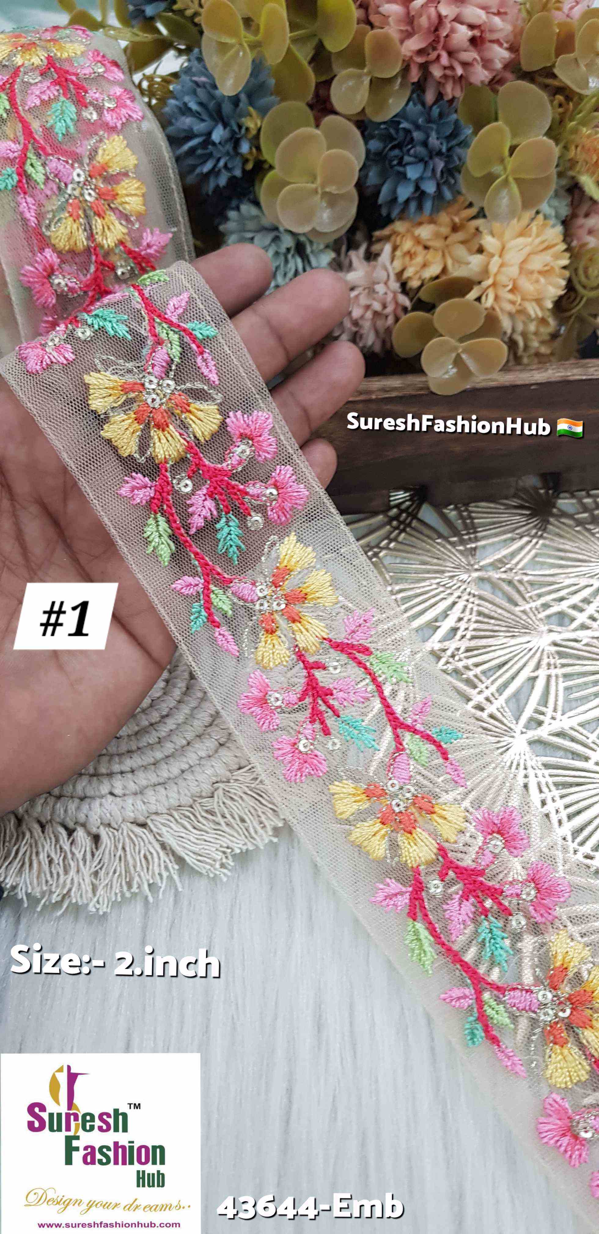 Multicolor Floral Embroidered Trim