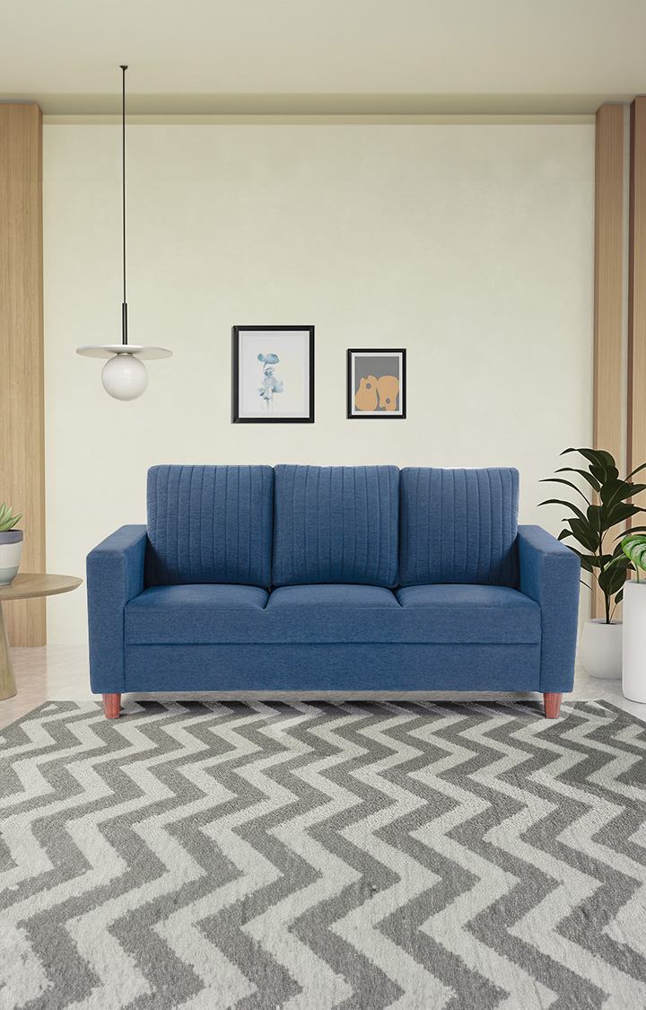 neudot Roman Sofa for Living Room |3 Persons Sofa|Premium Fabric with Cushioned Armrest | Solid Wood Frame|3 Seater in Dusky Blue Color