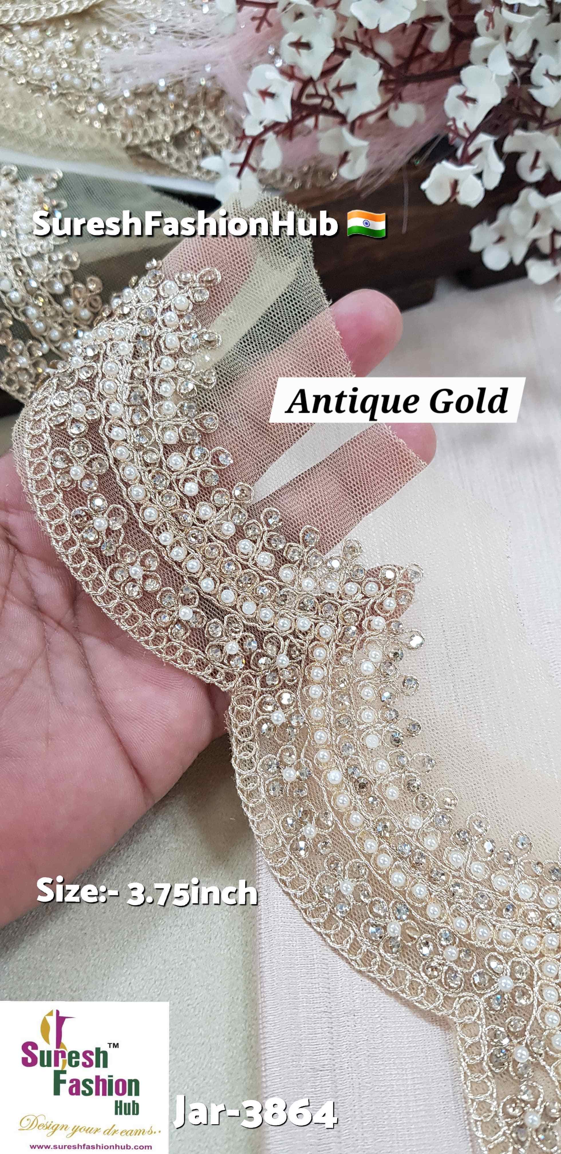 Antique Gold Scalloped Floral Net Lace