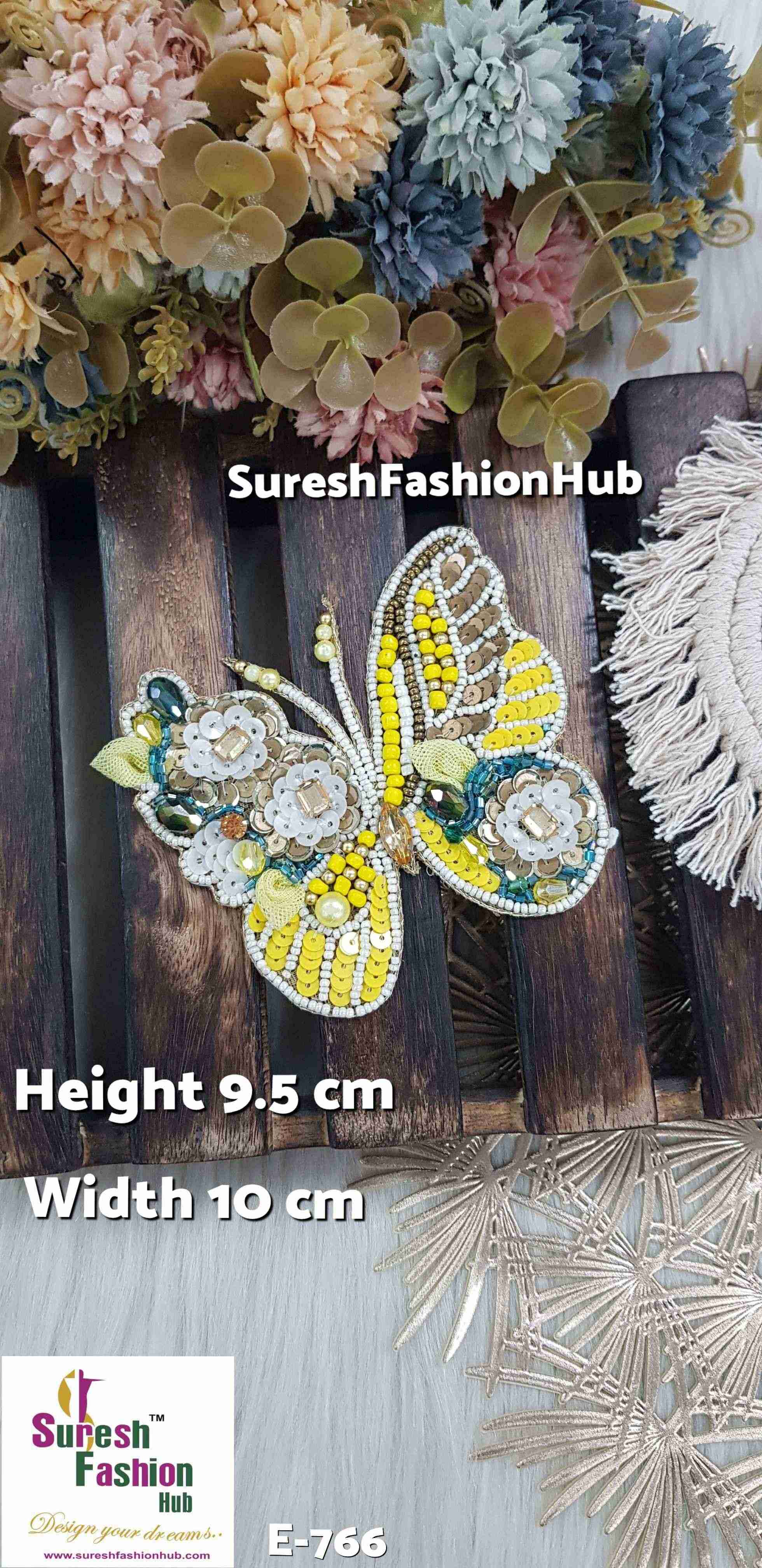 Yellow With Blue Beaded Butterfly Patch