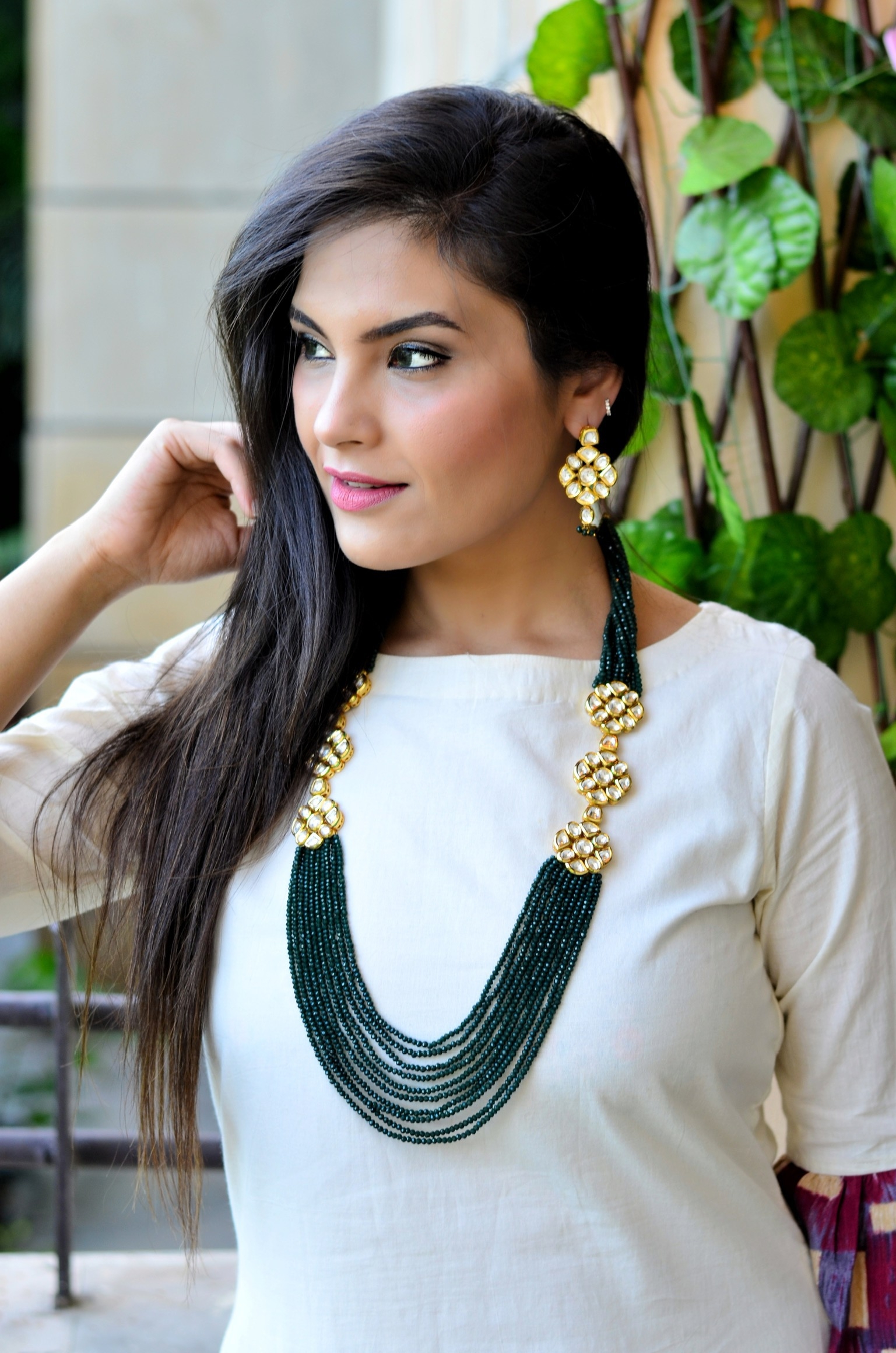 Swabhimann Jewellery | Sarana Green Gold Plated Long Necklace Set 0