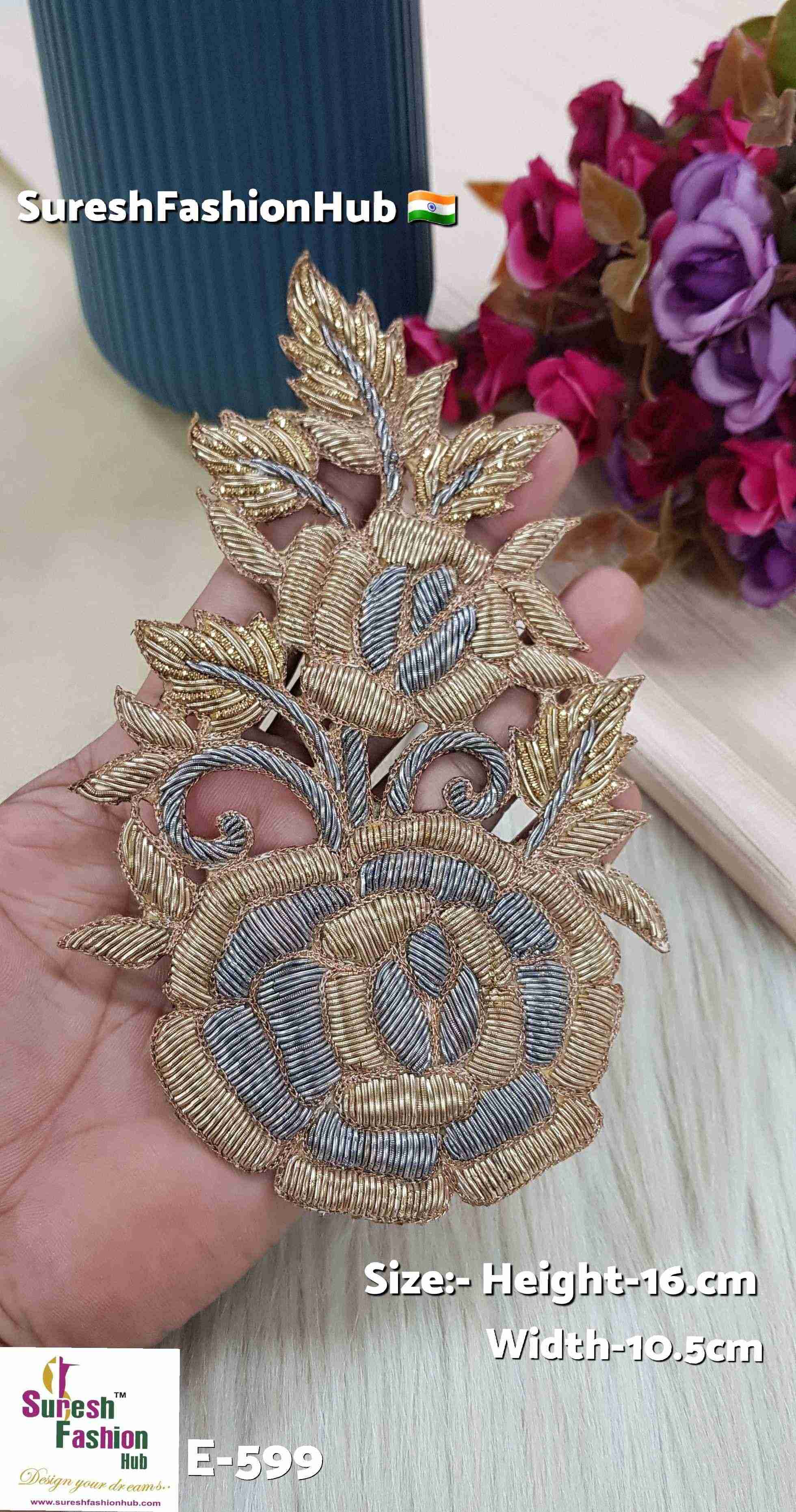 Grey Blossom Cutwork Zardosi Patch