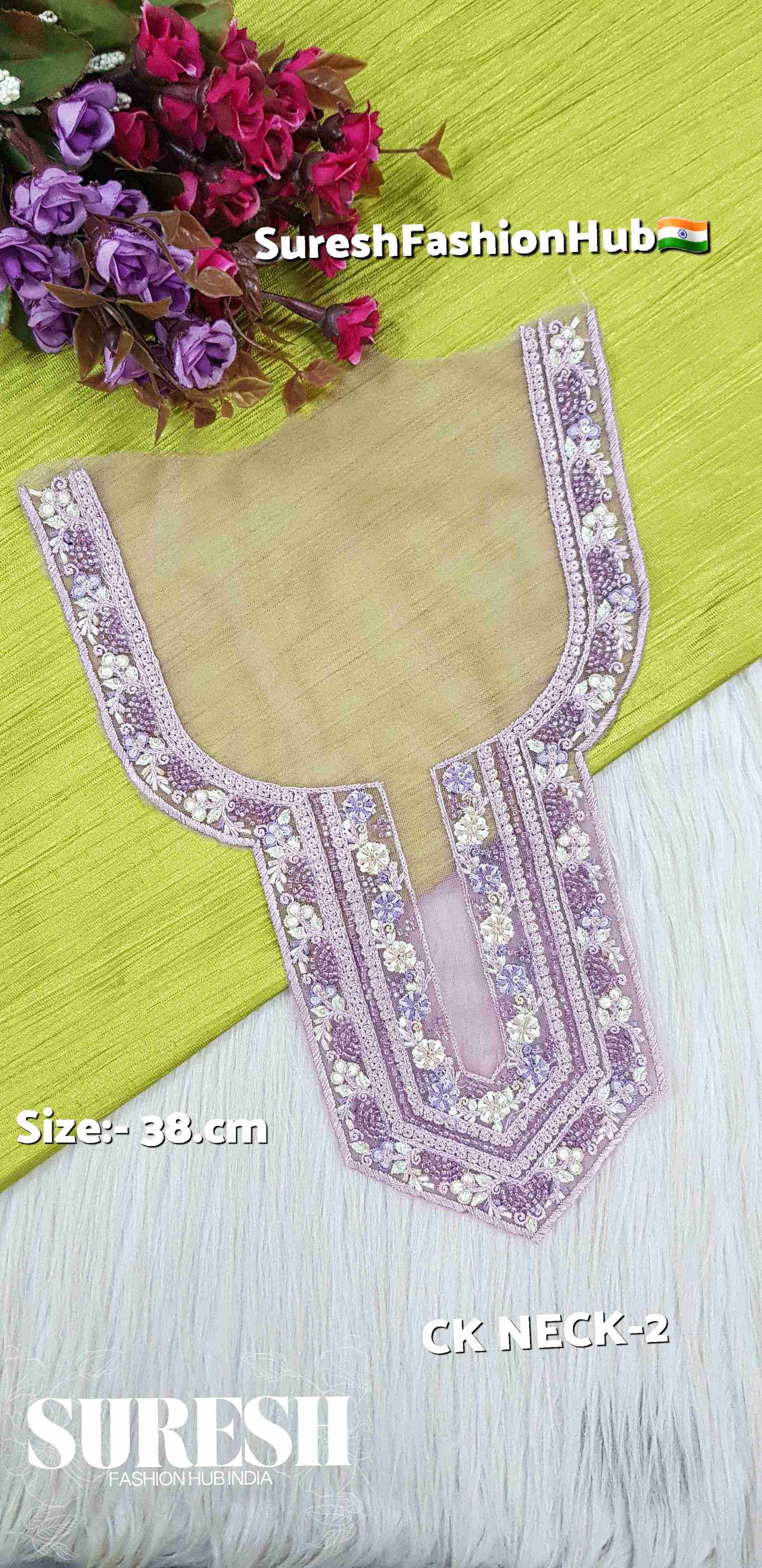 Regal Bloom Cutdana Neck Patch – Deep Purple | CK NECK-2