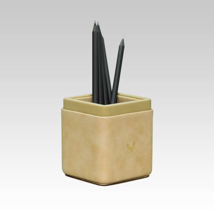 Pen/Pencil Holder | Faux Leather | Square Small | Moderno | Cream