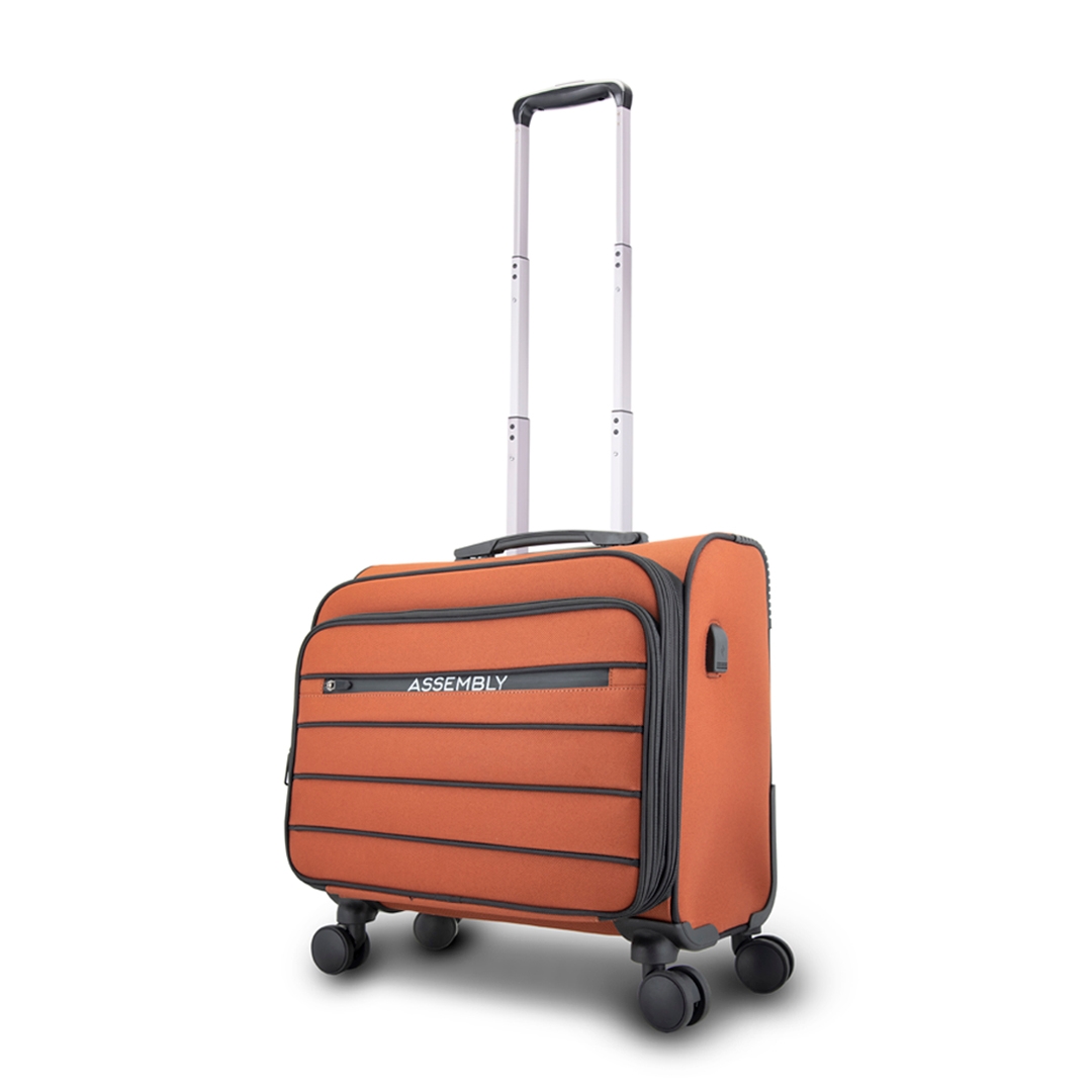 Small Cabin Luggage Trolley Bag (17 inch) - Overnighter Trolley | USB Charging Port | 4 Wheels - Rust
