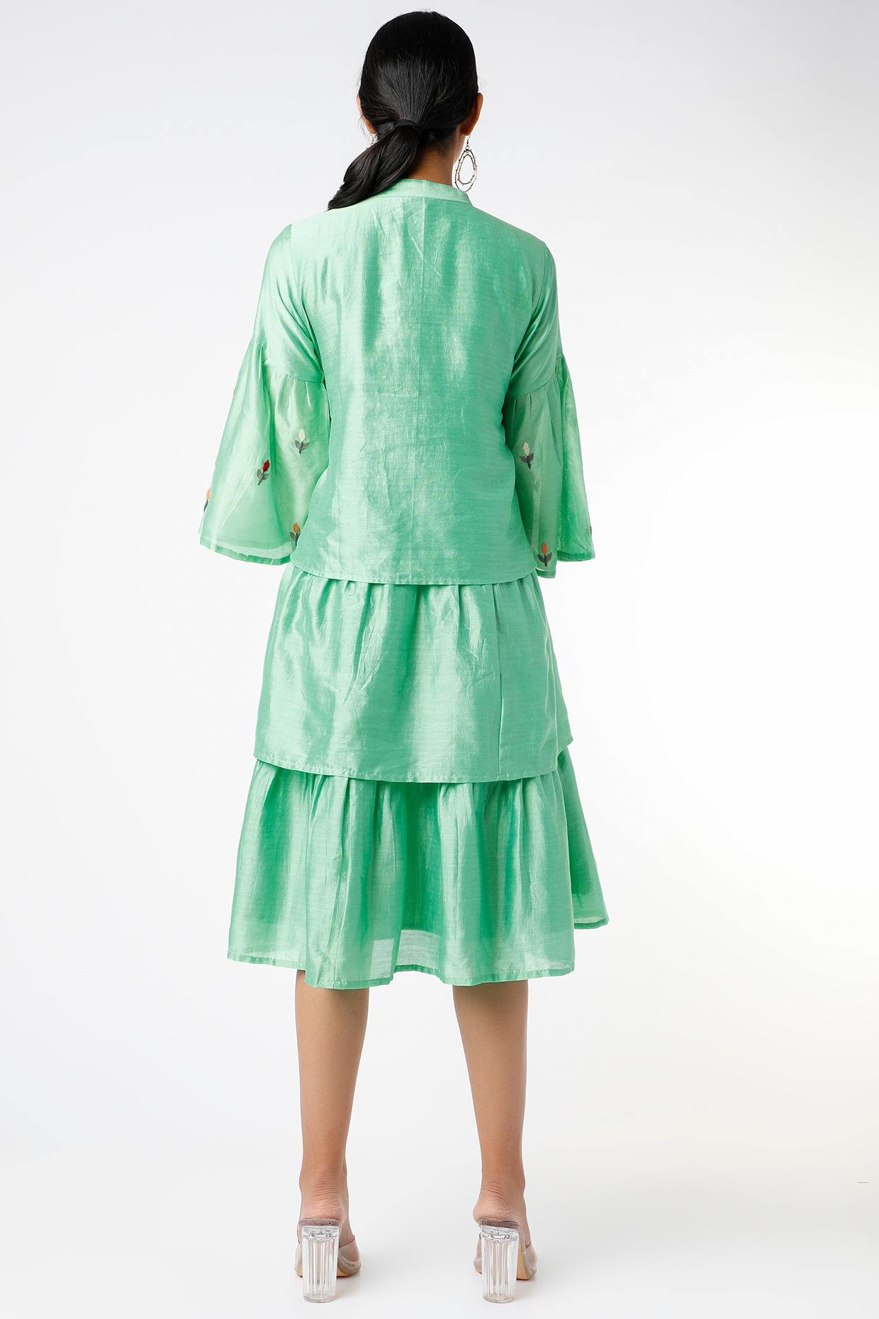 Turquoise Embroidered Tiered Dress