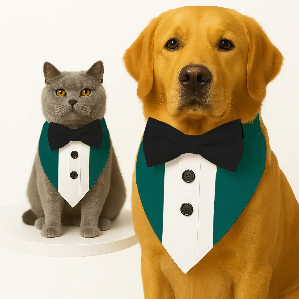 PawsIndia Peacock Green Tuxedo Bandana with Black Bow for Pets