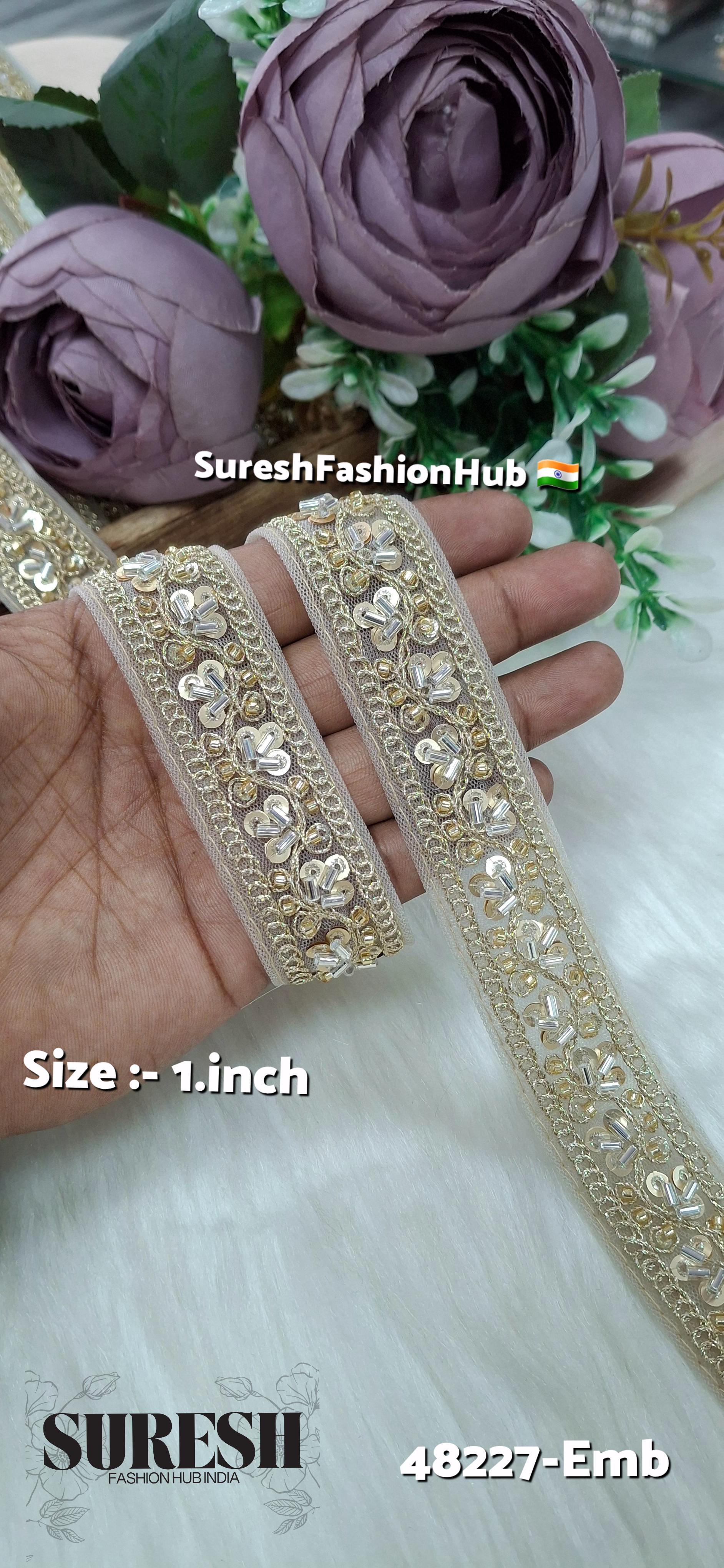 Beige Pearl Embroidery Net Lace