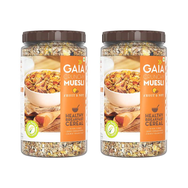 GAIA | Crunchy Muesli Fruit and Nut 1 KG jar | Pack of 2